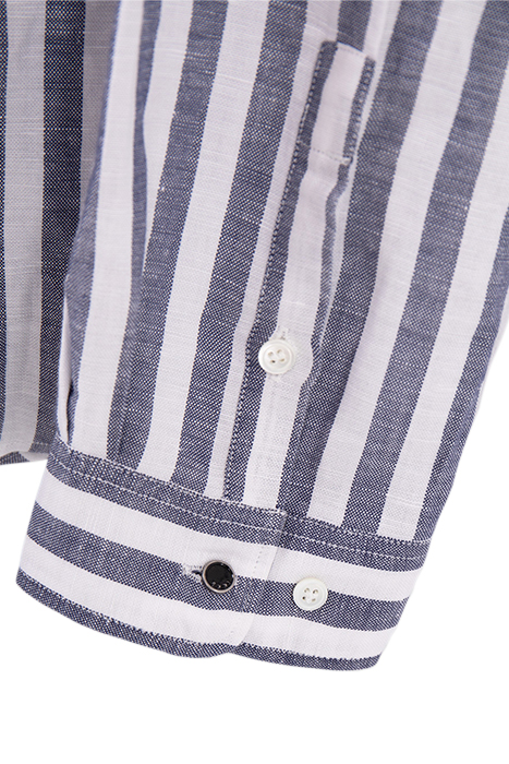 NAVY STRIPED LINEN BLEND SLIM SHIRT 2