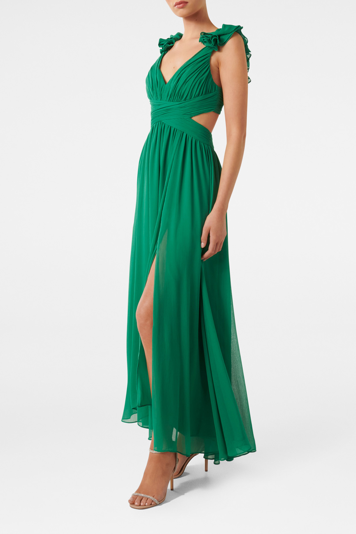 SELENA RUFFLE SHOULDER MAXI DRESS GREEN 4