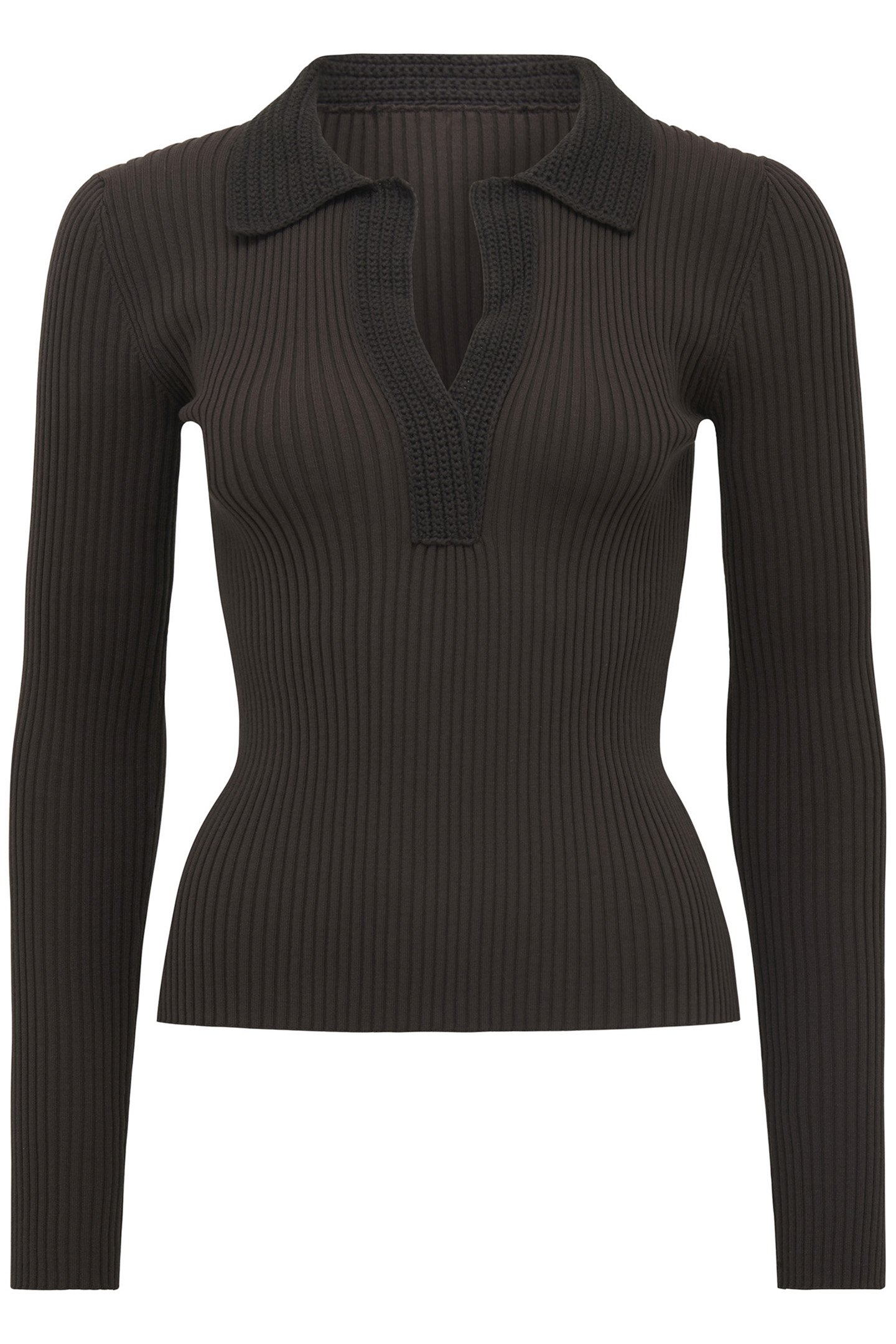 PIPER CROCHET POLO KNITTED TOP CHOCOLATE 4
