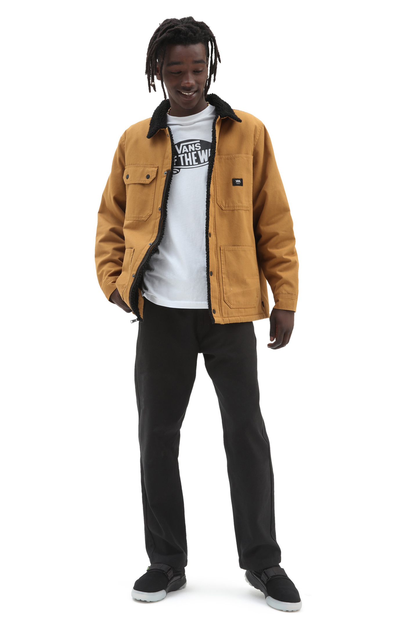 MN DRILL CHORE COAT SHERPA BONE BROWN 3