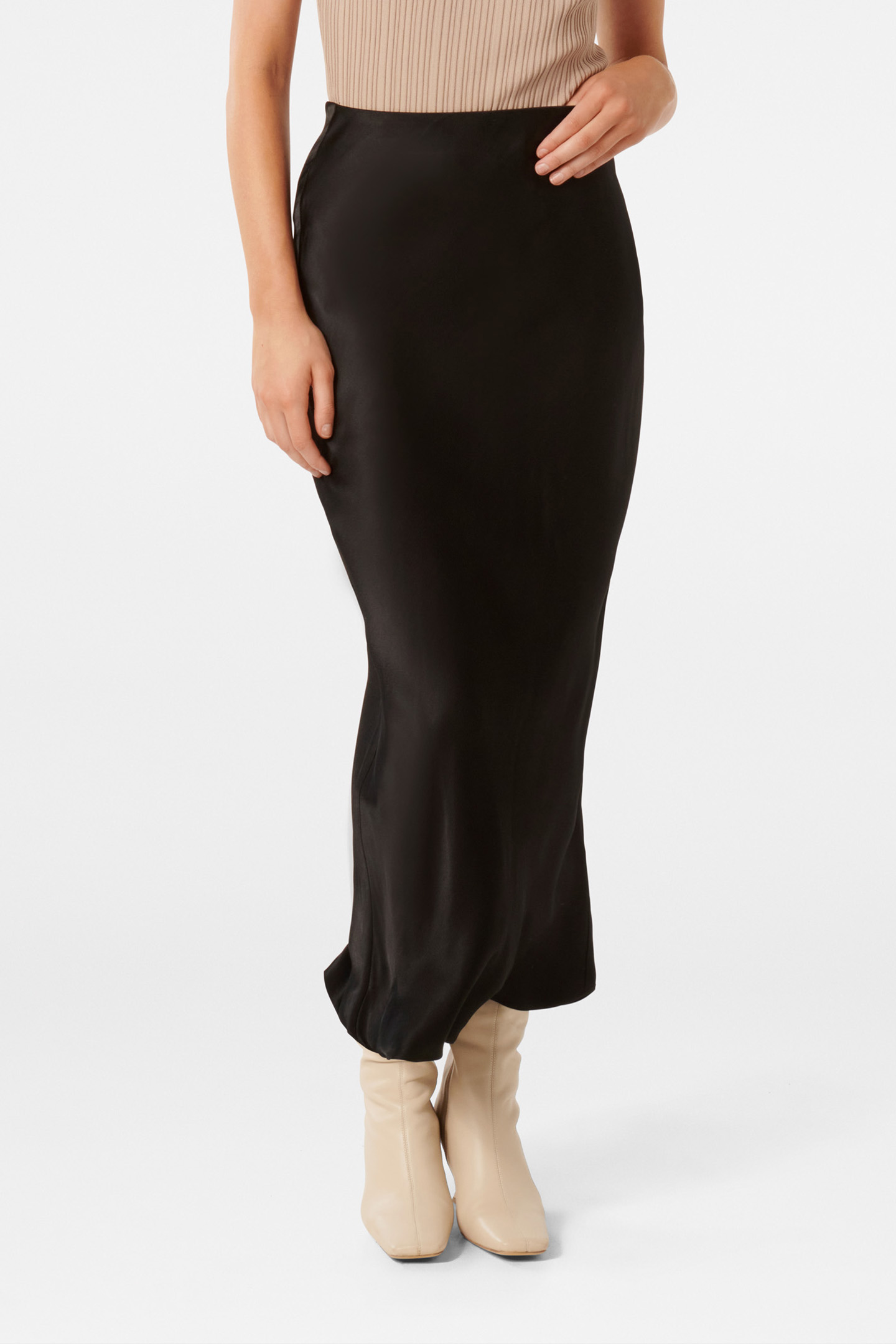 TAHLIA MAXI SATIN BIAS SKIRT BLACK by Forever New