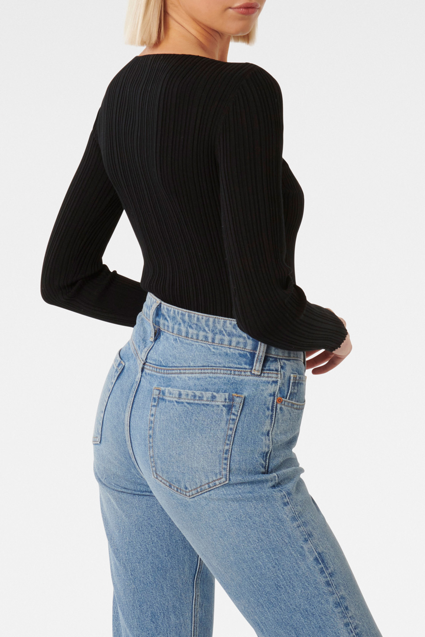 EVIE LONG SLEEVES RIB KNITTED JUMPER BLACK 2