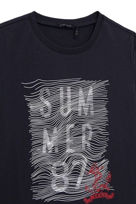 BOYS' NAVY ORGANIC COTTON T-SHIRT, RUBBER GRAPHIC LINES 3