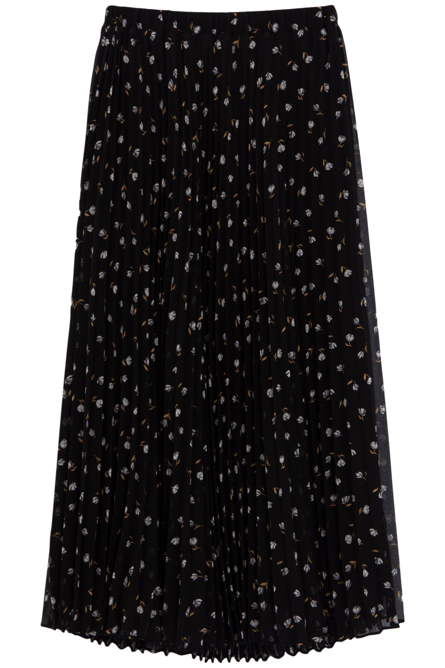 BLACK PLEATED LONG SKIRT, ROCK MINI-FLOWER PRINT 3