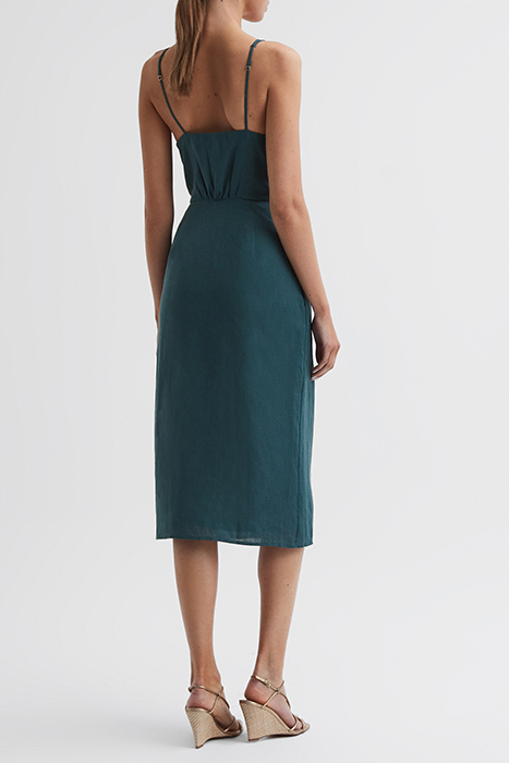 ELSIE-LINEN TIE SIDE MIDI DARK TEAL 2