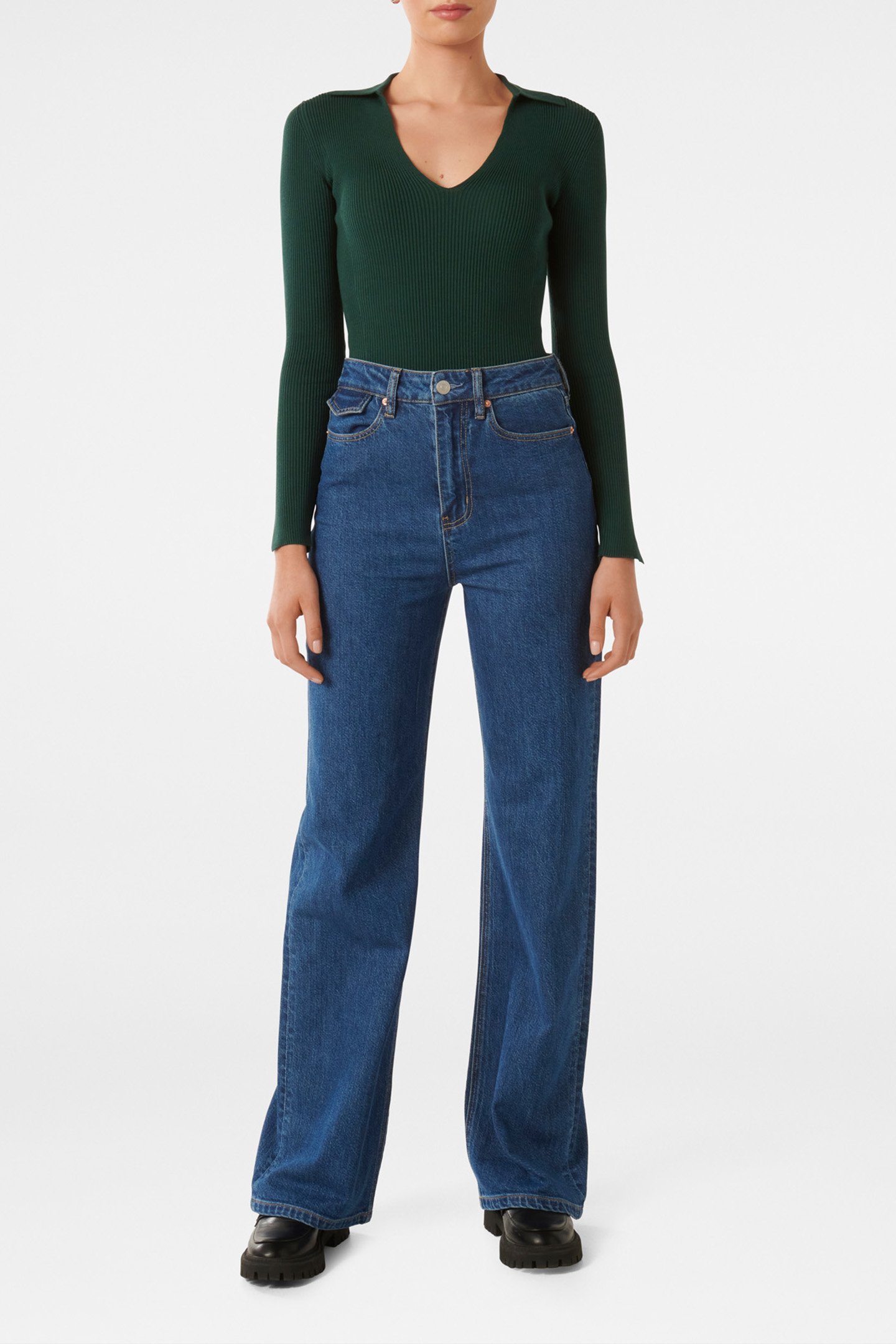 SELENA COLLAR KNITTED TOP DARK GREEN 3