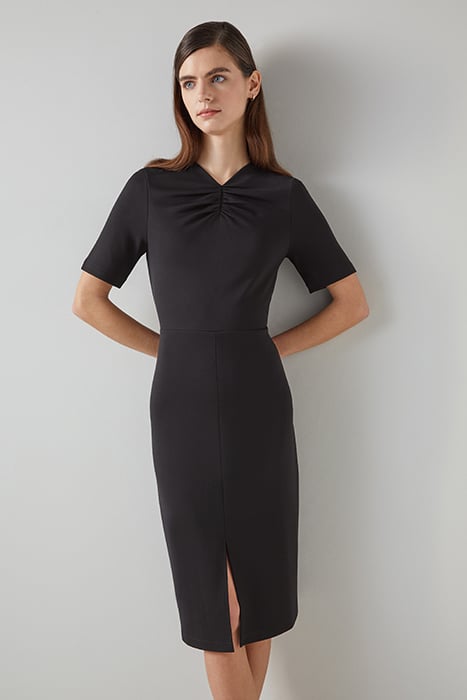 LILA TUCK MIDI DRESS BLACK 1
