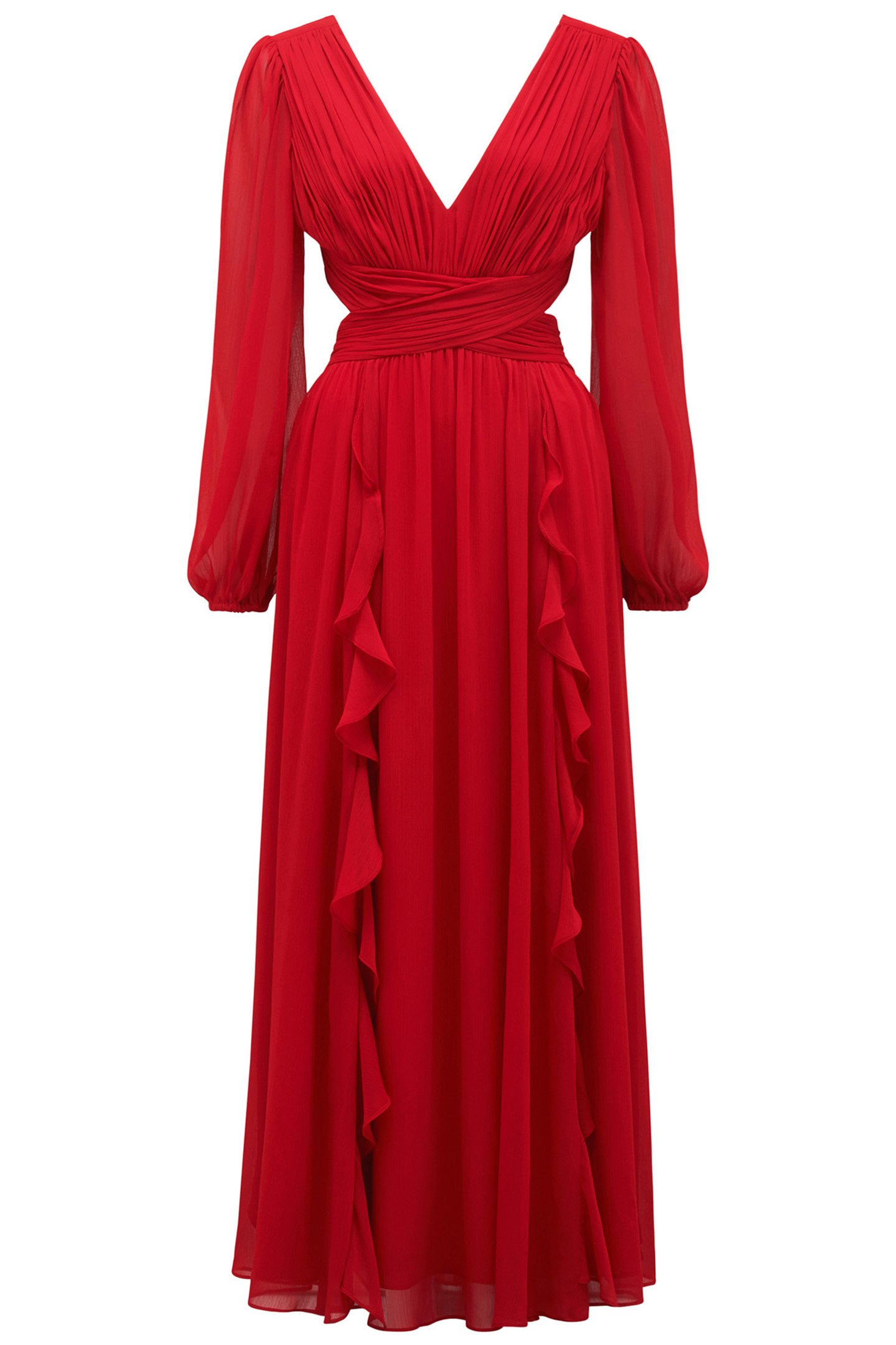 ROSALYN LONG SLEEVES FRILL DRESS CHERRY RED 3