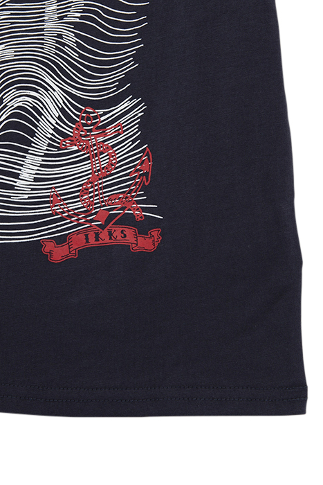 BOYS' NAVY ORGANIC COTTON T-SHIRT, RUBBER GRAPHIC LINES 4