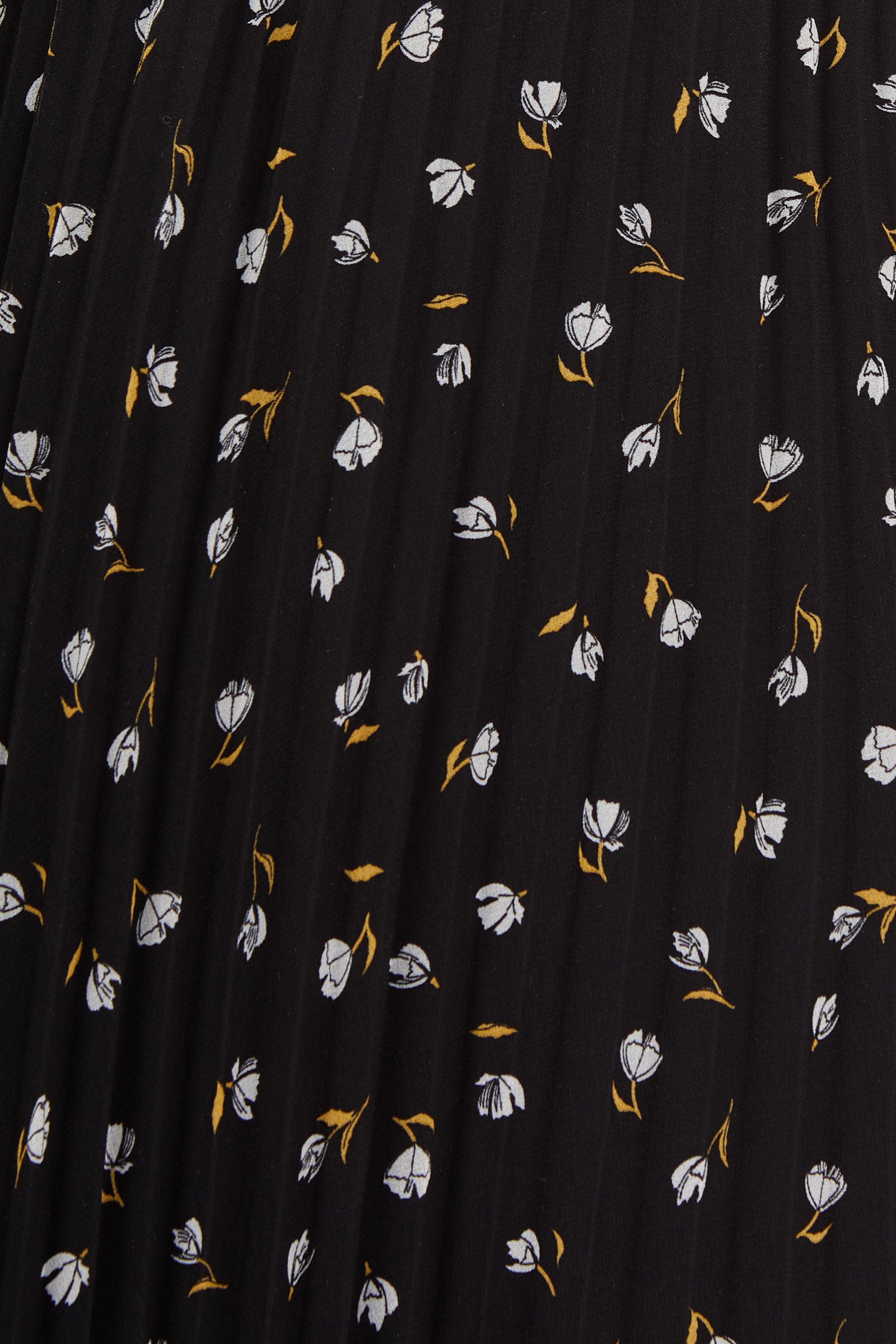 BLACK PLEATED LONG SKIRT, ROCK MINI-FLOWER PRINT 6