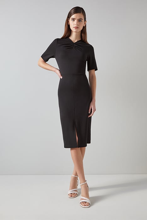 LILA TUCK MIDI DRESS BLACK 2
