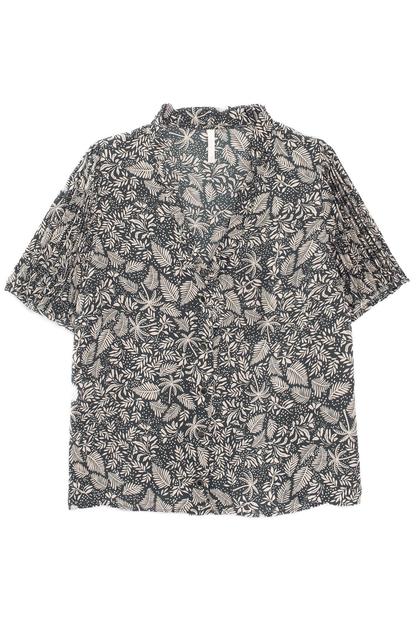 GREEN PLEATED SLEEVE TOP WITH BOTANICAL BEACH PRINT 4