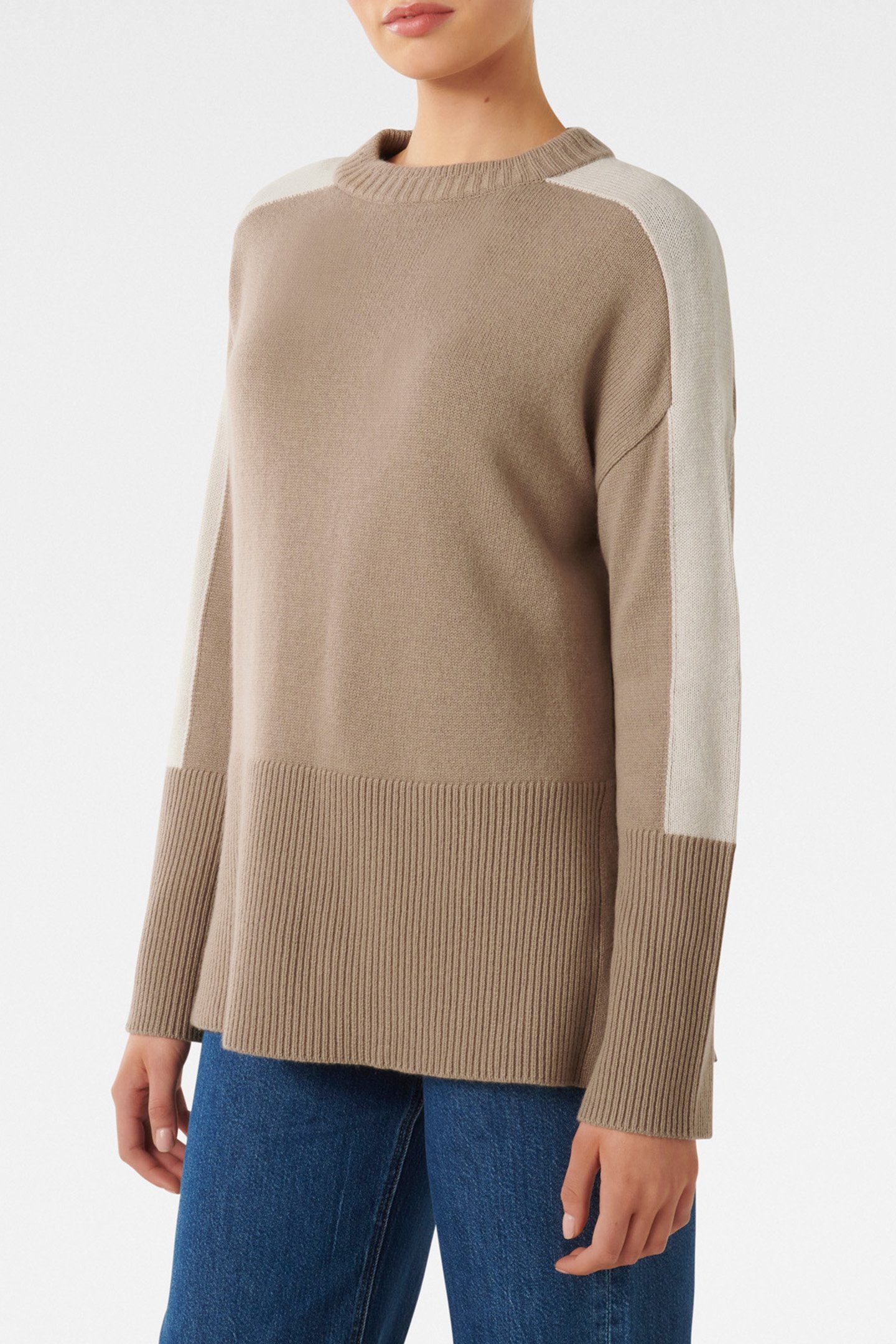 BIANCA RELAXED LONGLINE CREW NECK JUMPER MUSHROOM/ STONE COL 5