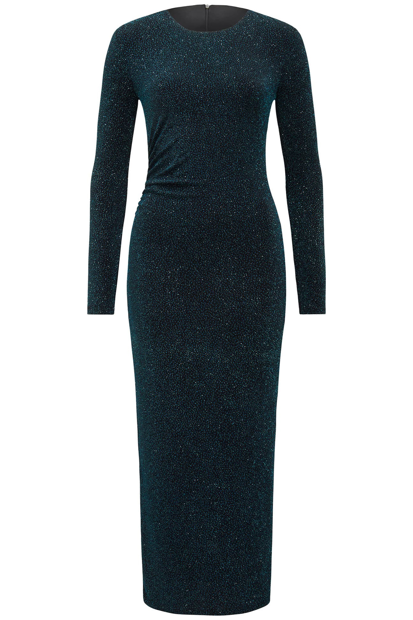 MONICA RUCHED GLITTER BODYCON DRESS TEAL GLITTER 3