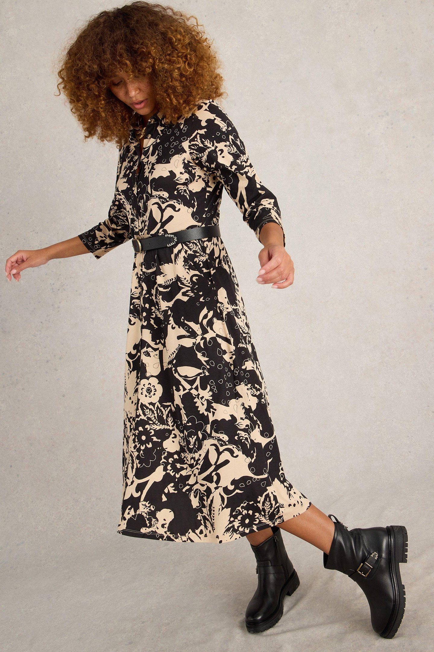 RUA JERSEY SHIRT DRESS BLACK PRINT 4