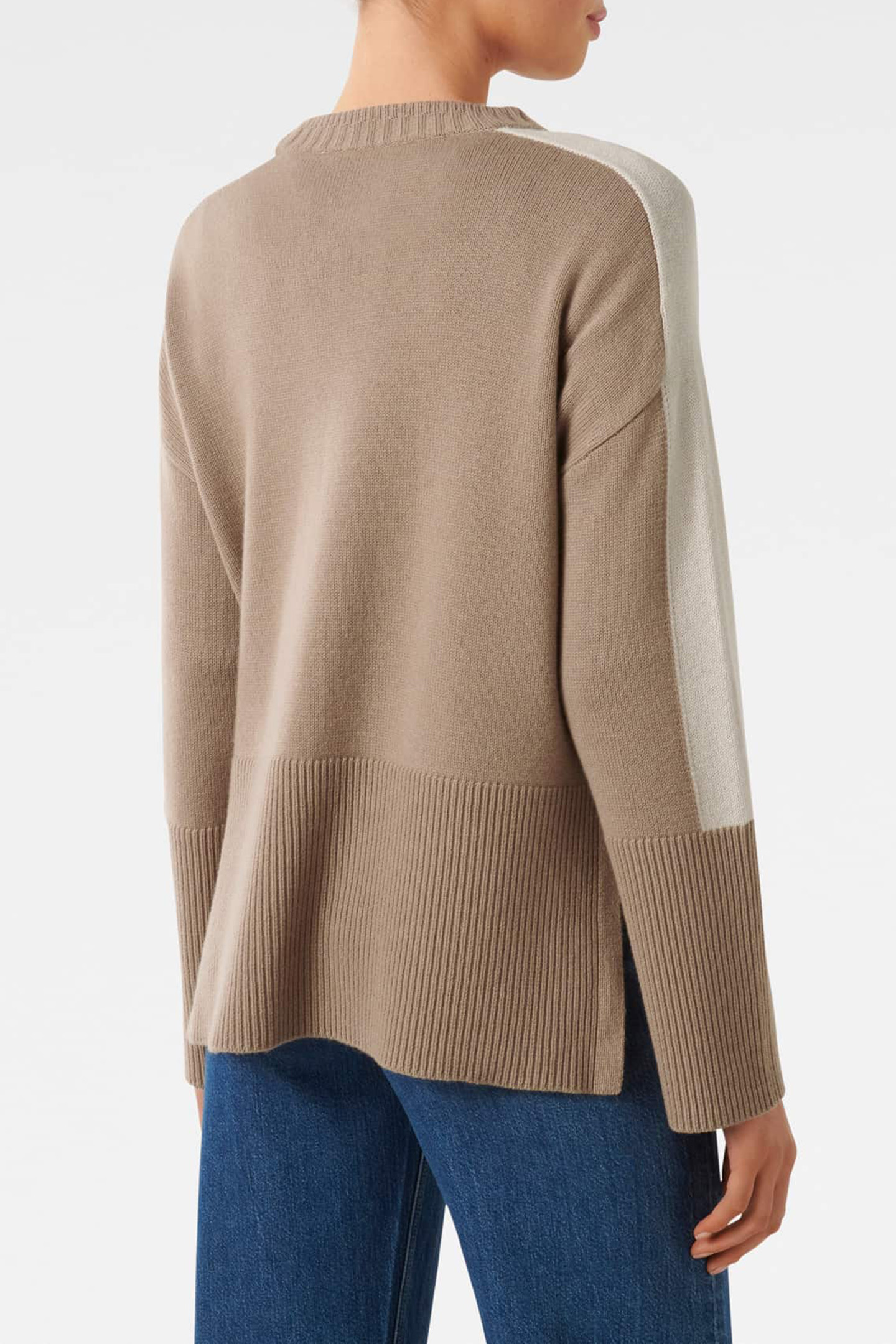 BIANCA RELAXED LONGLINE CREW NECK JUMPER MUSHROOM/ STONE COL 2