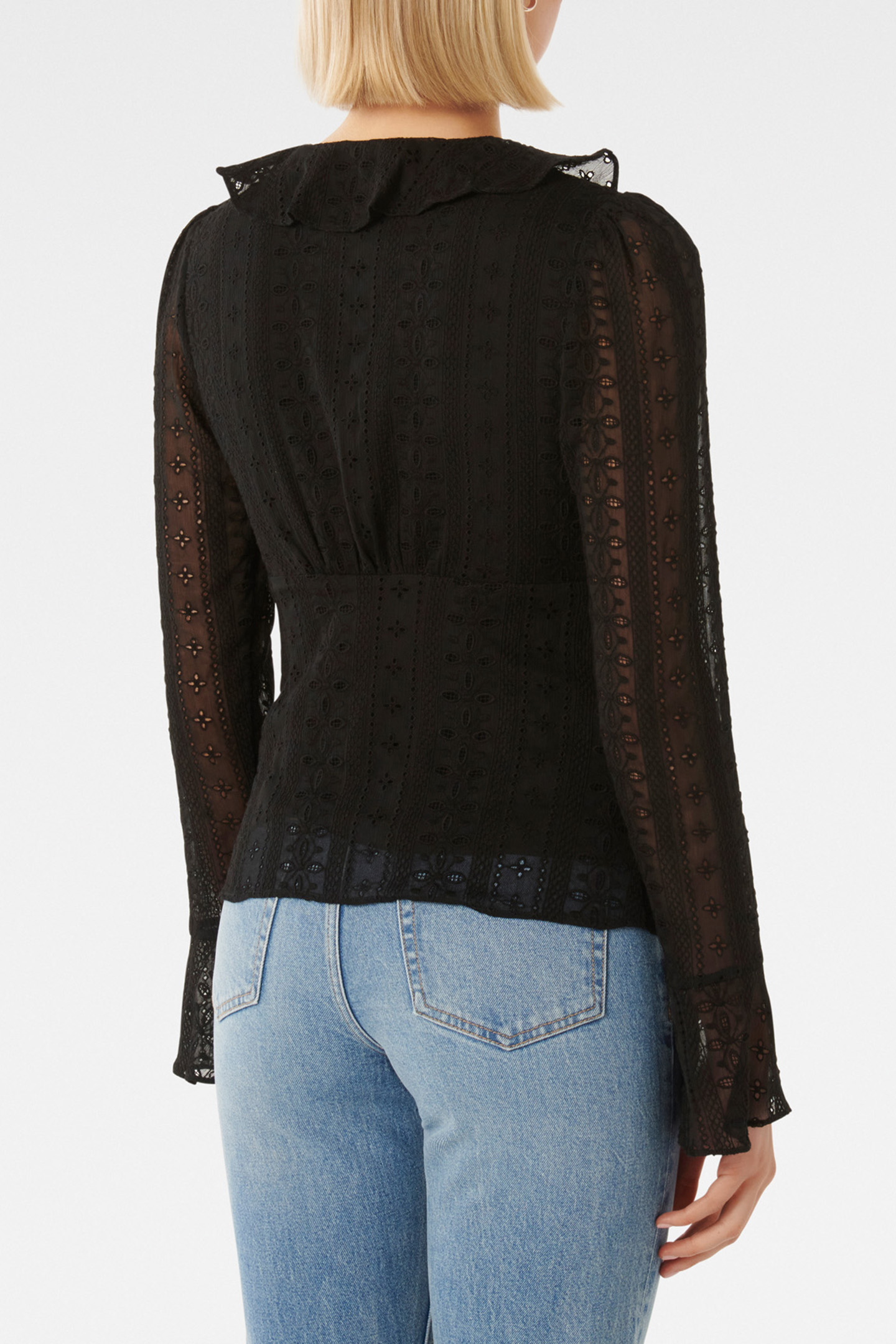 DEMI EMBROIDERED FRILL TOP BLACK 2