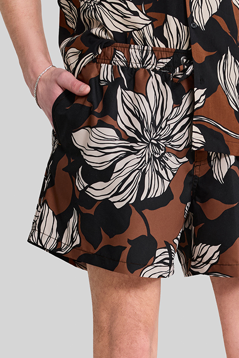 CHOCOLATE RECYCLED SWIM SHORTS WITH XL FLOWERS 3