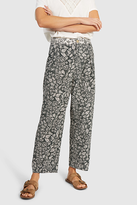 GREEN WIDE-LEG TROUSERS WITH BOTANICAL BEACH PRINT 1