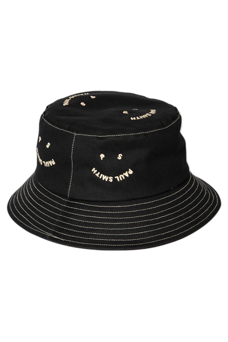 MEN HAT BUCKET HAPPY BLACK 2