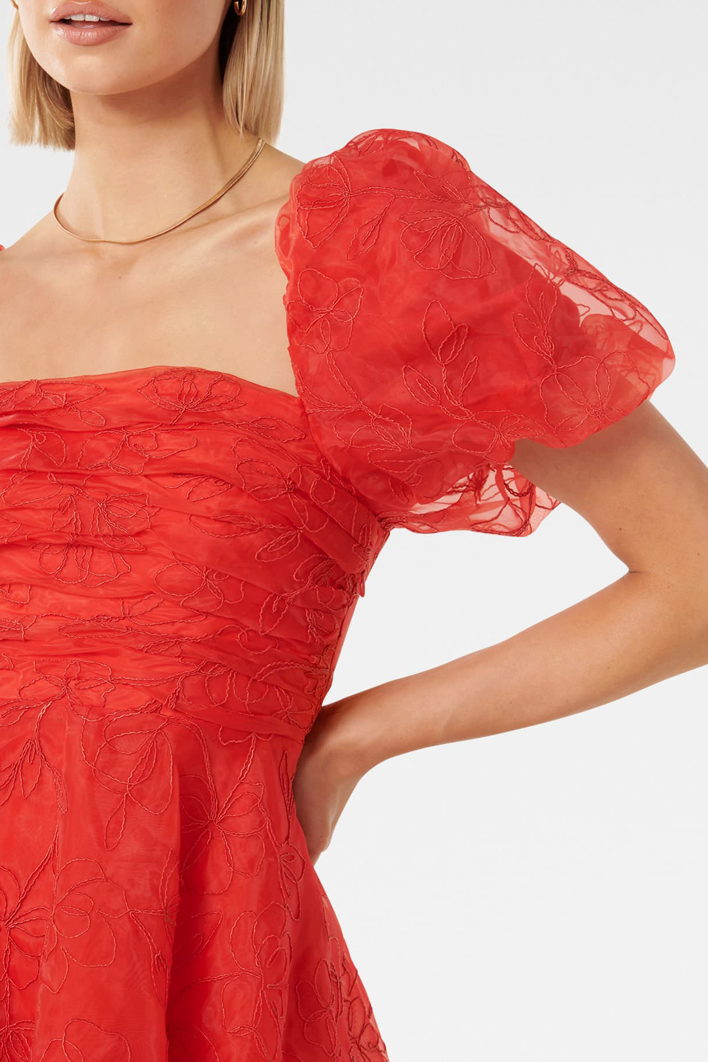 CODY EMBROIDERED SKATER MINI DRESS RED 6