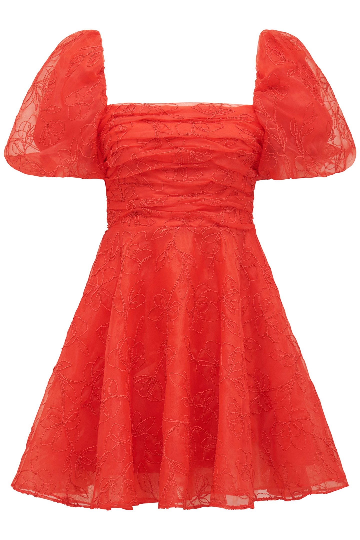 CODY EMBROIDERED SKATER MINI DRESS RED 4