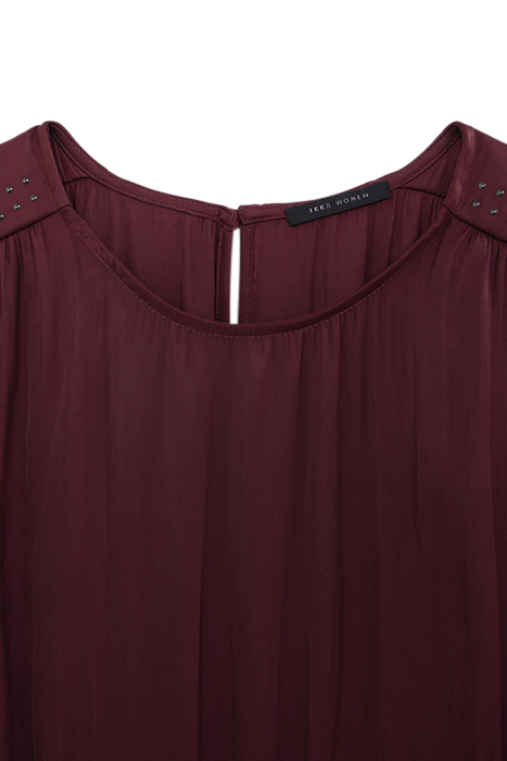 BURGUNDY POLYESTER PLEATED DRESS WITH STUD DECORATION 2