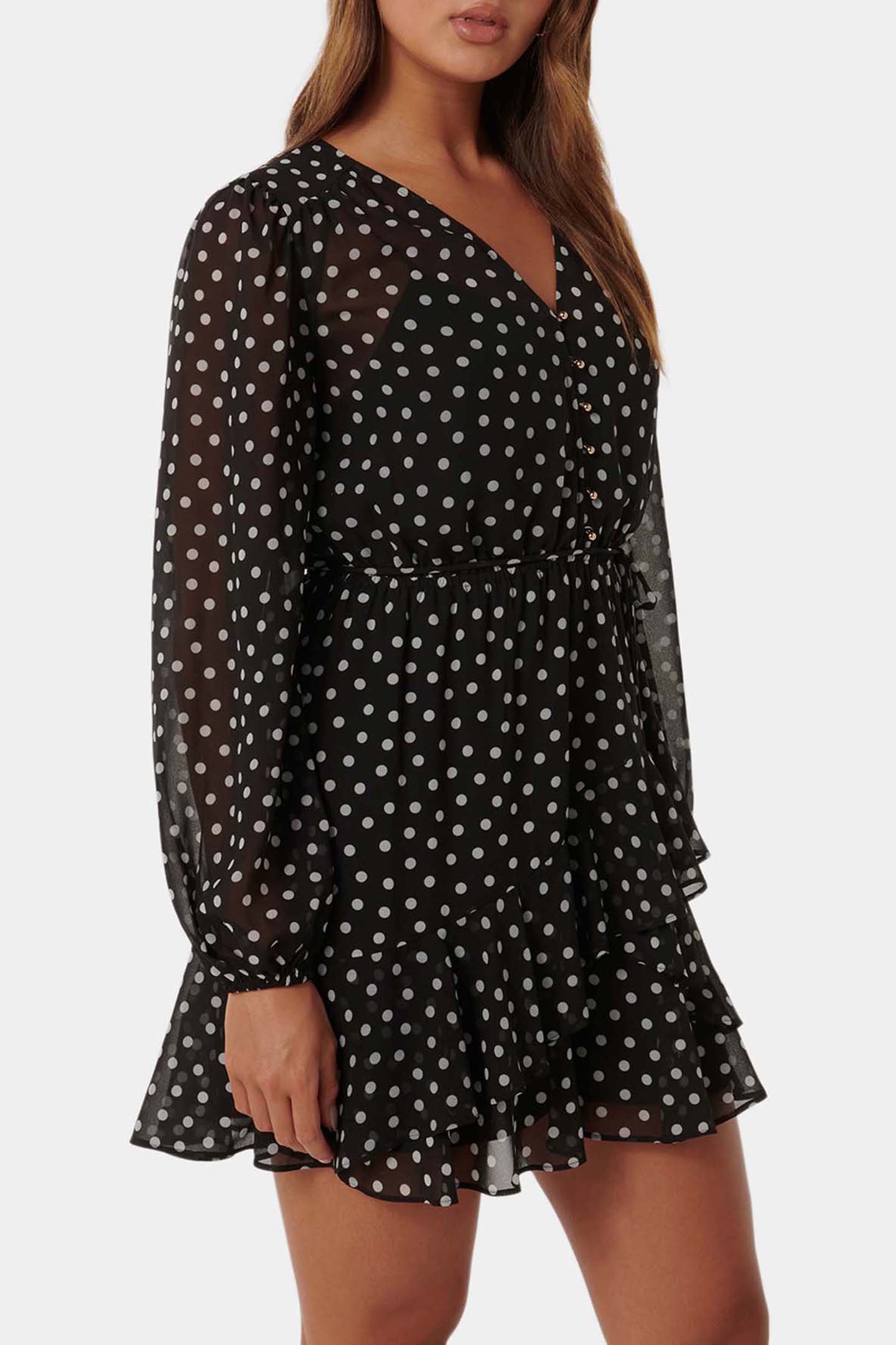 ESRA BUTTON FRONT MINI DRESS BLACK SAVONA SPOT 5
