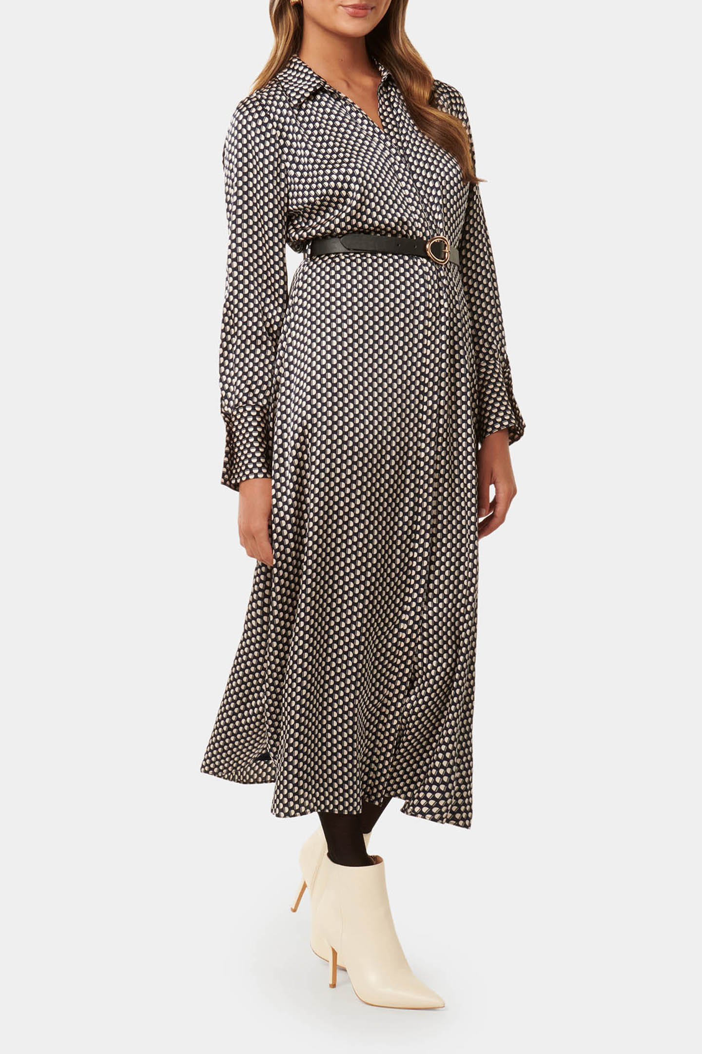 JANINE PETITE SATIN MIDI SHIRT DRESS NAVY KITSON GEO 4