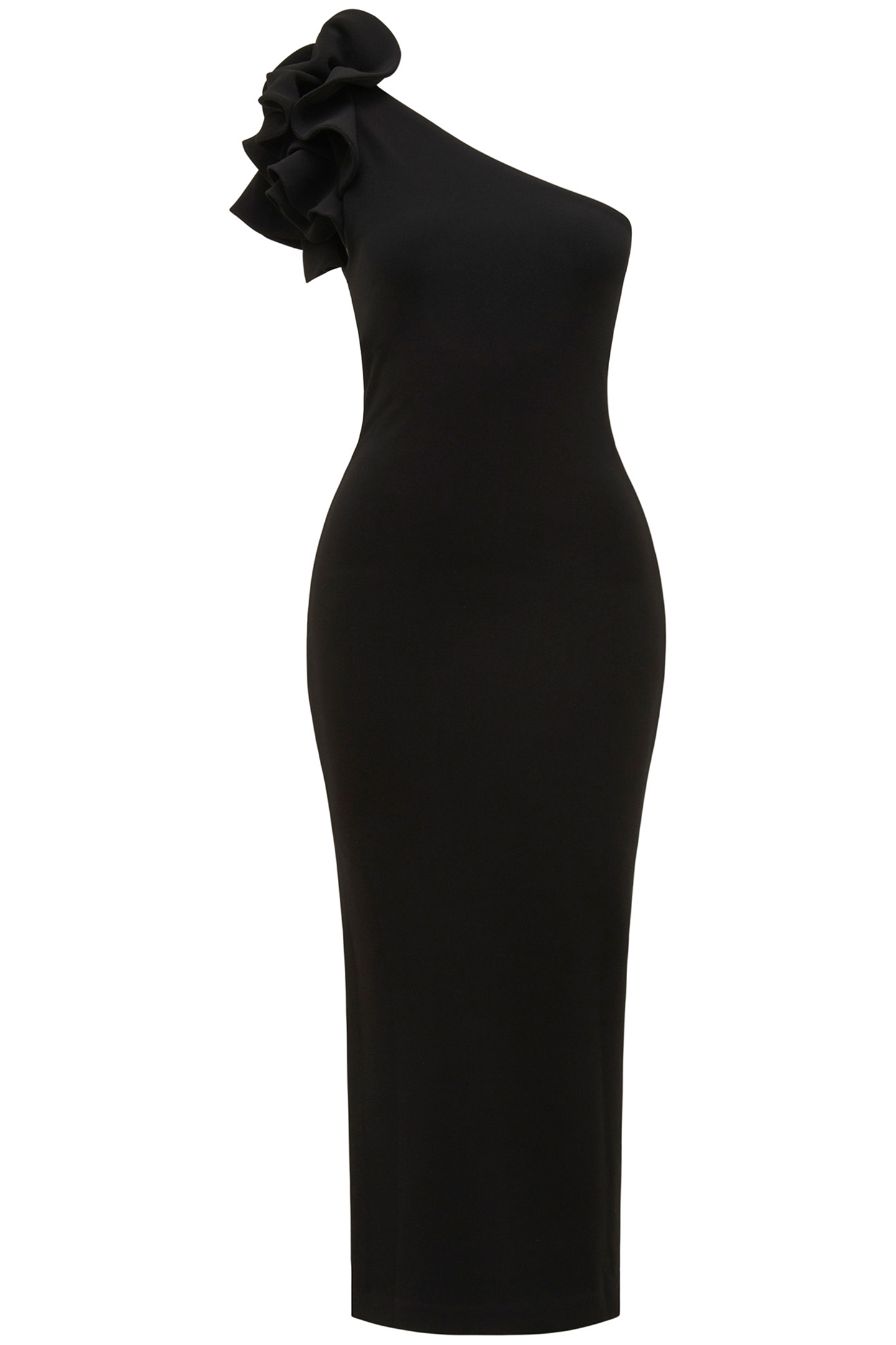 CELESTE ONE SHOULDER RUFFLE BODYCON DRESS BLACK 3