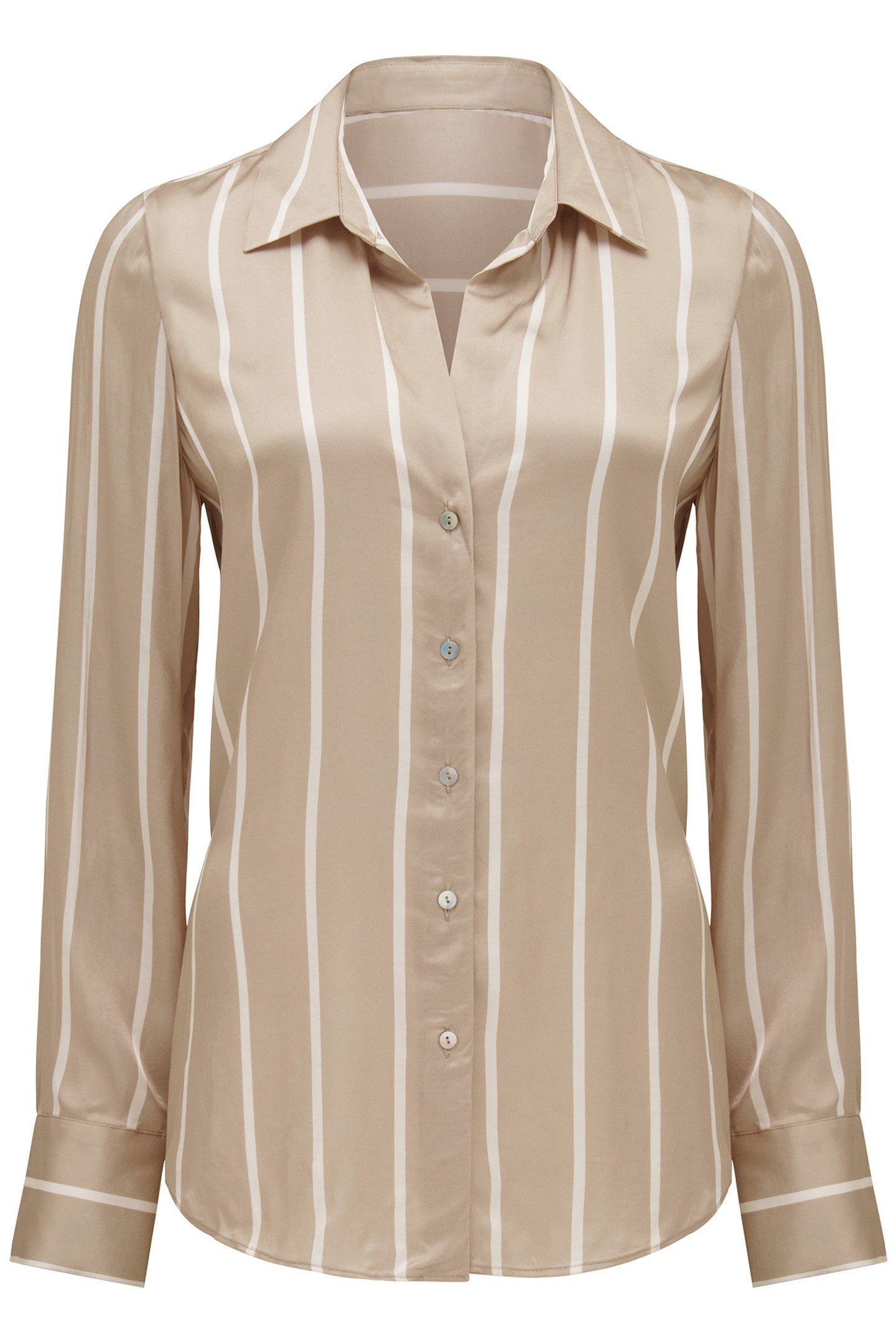 HARVEY NOTCHED NECK SATIN SHIRT TAN ARBORY STRIPE 4
