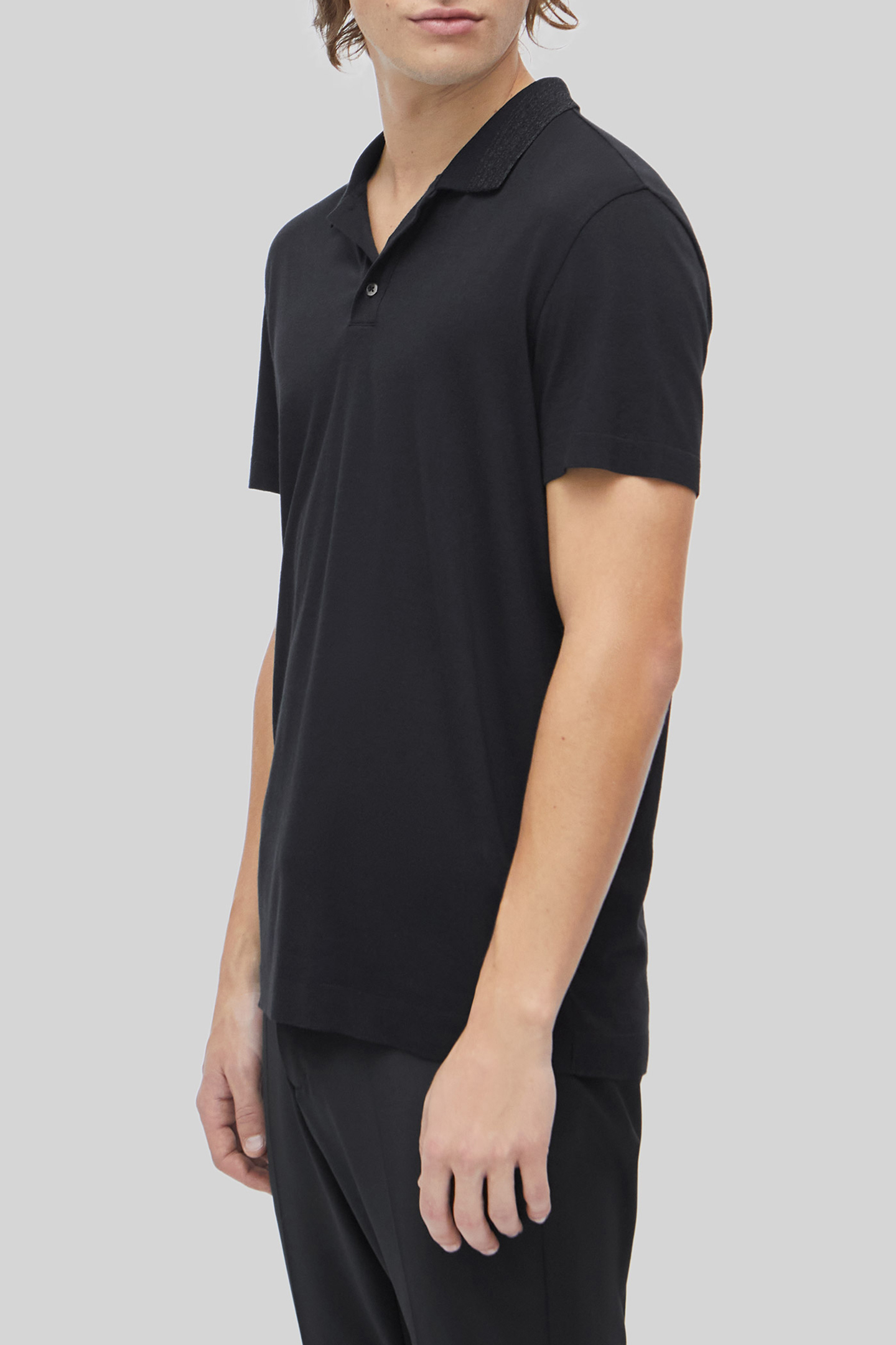 PURE EDITION–BLACK MODAL POLO SHIRT, STRIPED COLLAR 5