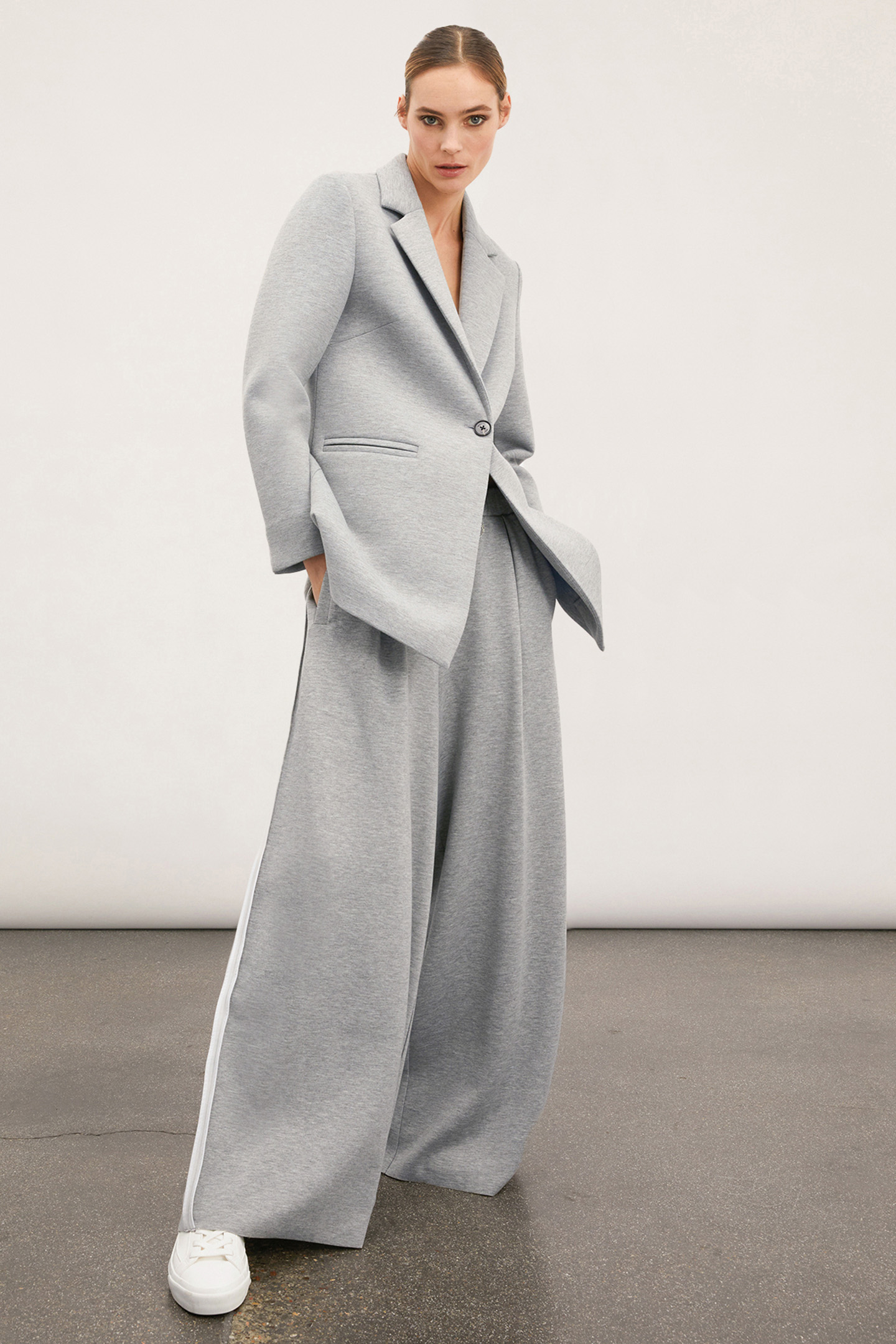 OVERSIZED NEOPRENE EFFECT BLAZER JACKET GREY 3