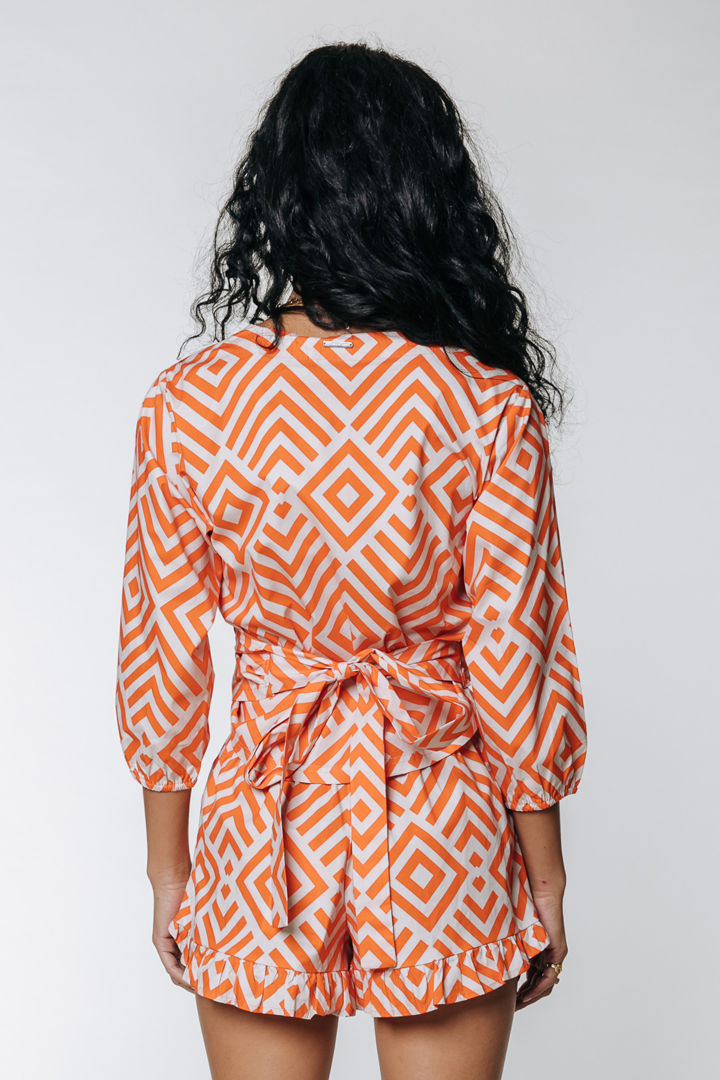 JANA SQUARES WRAP TOP BRIGHT ORANGE 2