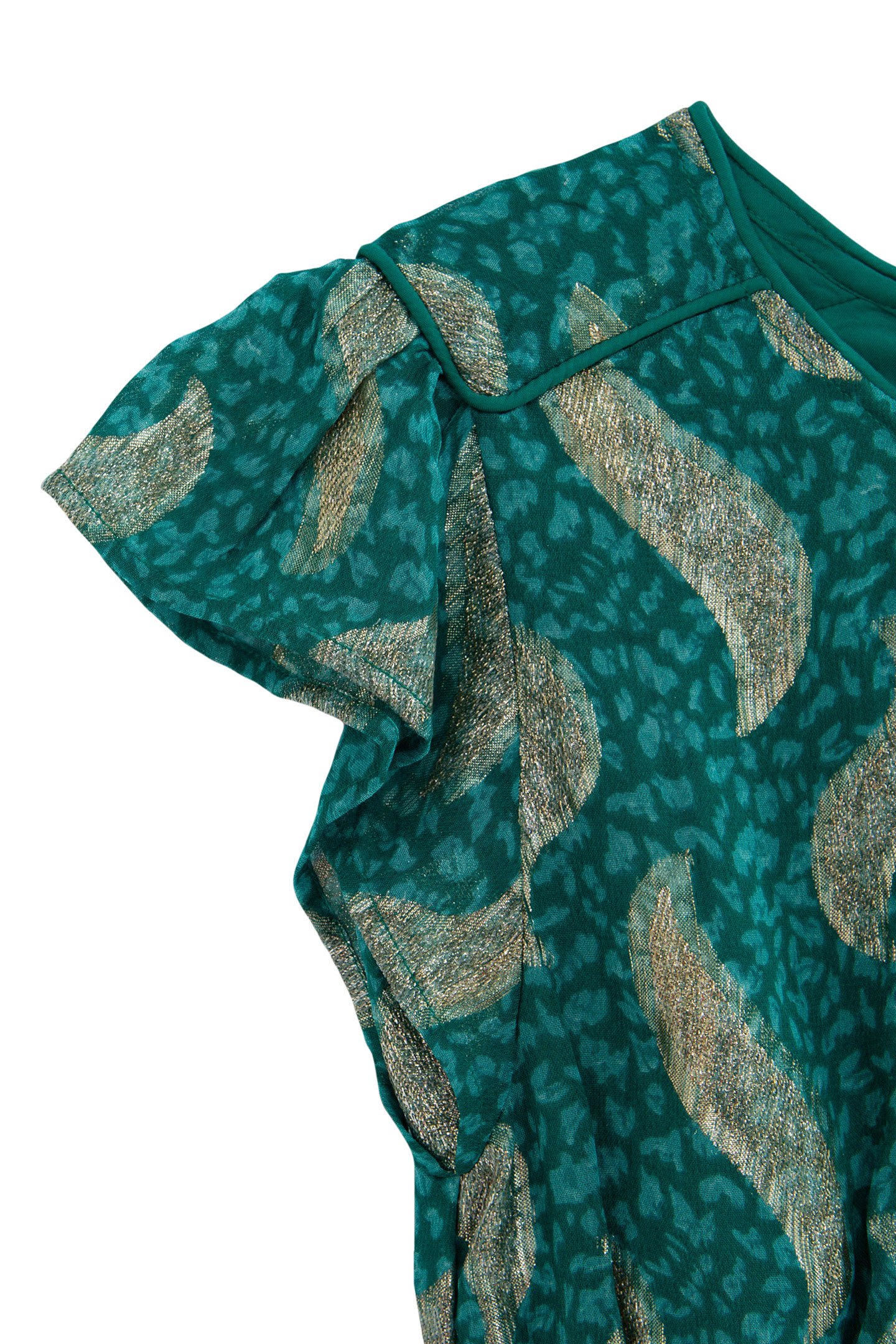 GIRLS' GREEN SHORT DRESS WITH GOLD LEAF PRINT 6