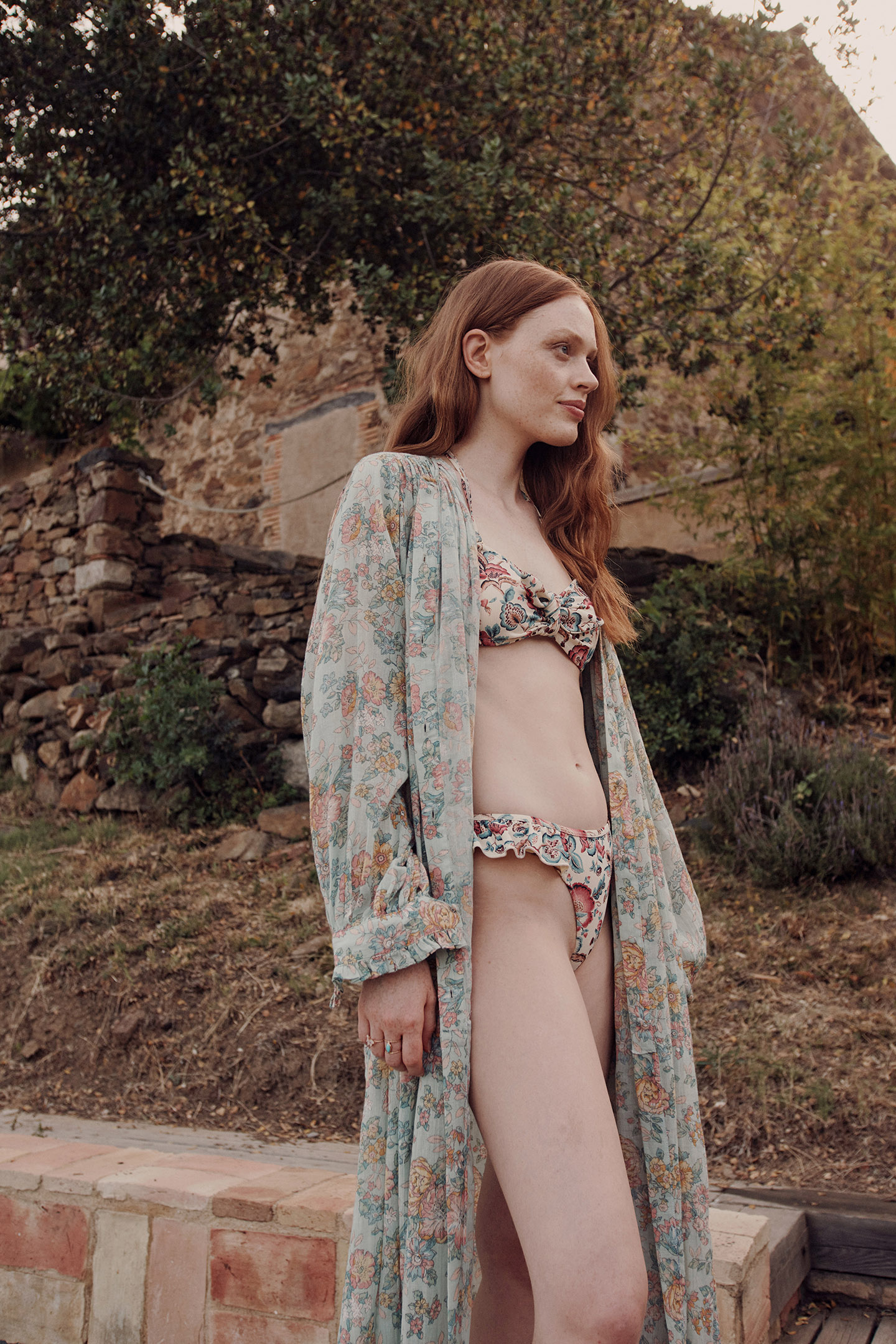 BIKINI TOP WALNUT CREAM INDIAN FLOWERS 2