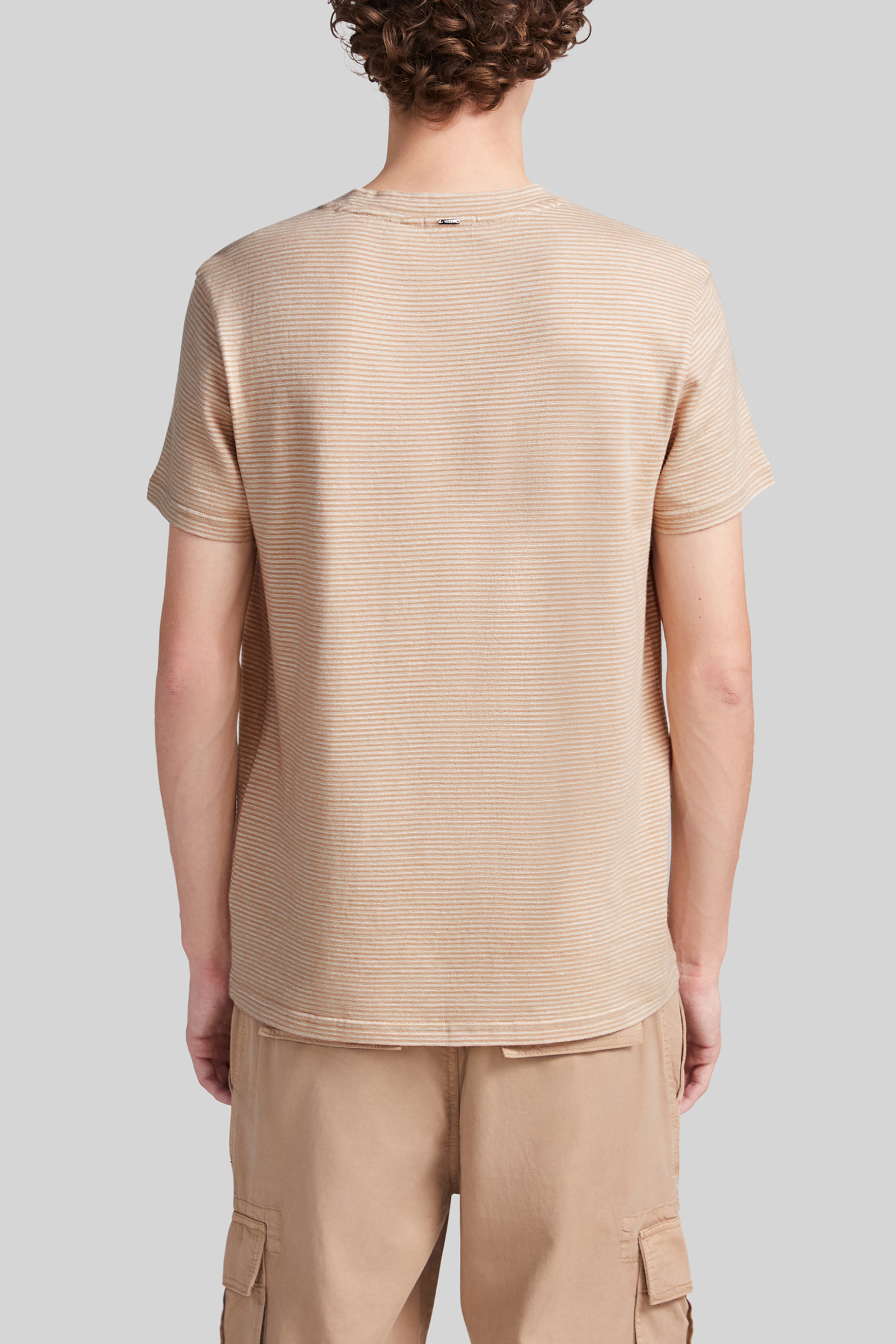 BEIGE ORGANIC COTTON THIN STRIPED T-SHIRT 2