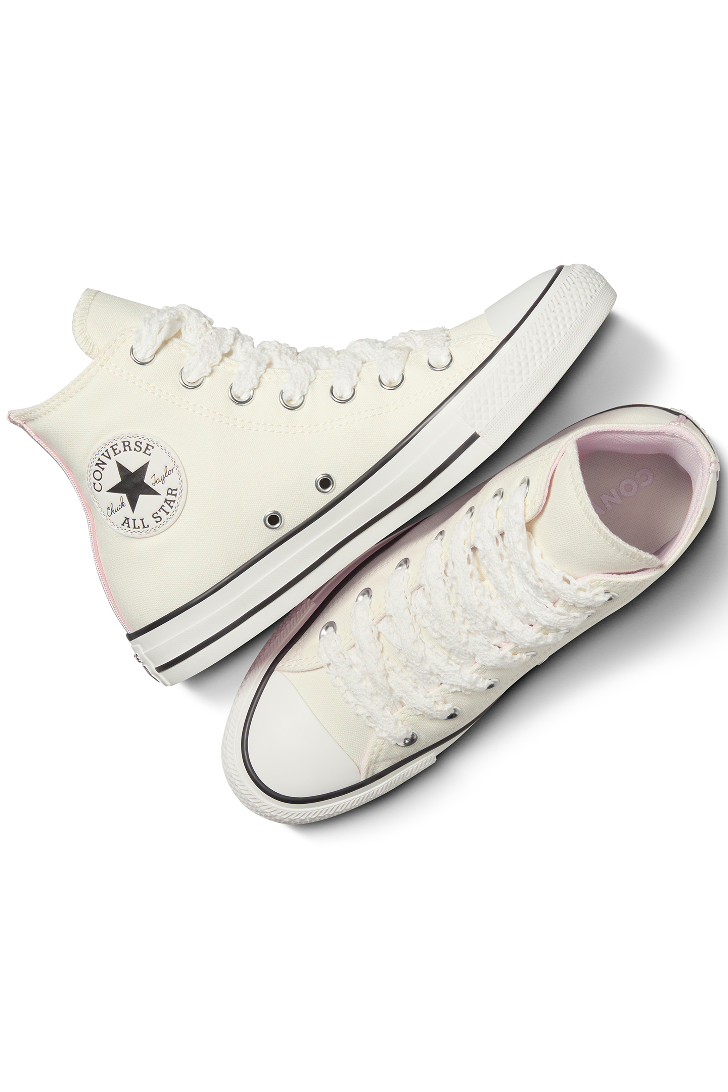 CHUCK TAYLOR ALL STAR CROCHET LACES EGRET/SUMMIT PINK/BLACK 3