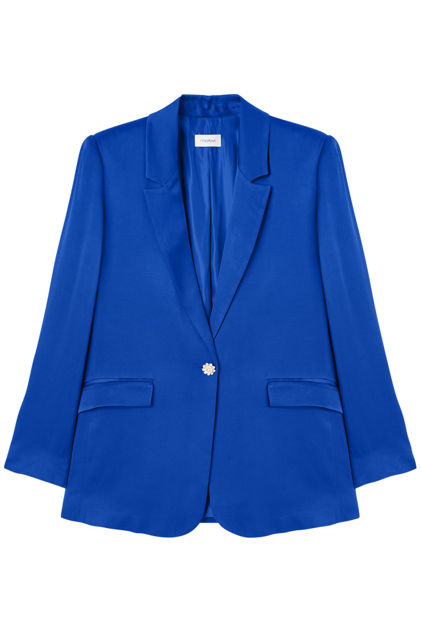 OVERSIZED SATIN BLAZER WITH JEWEL BUTTON BLUE 4