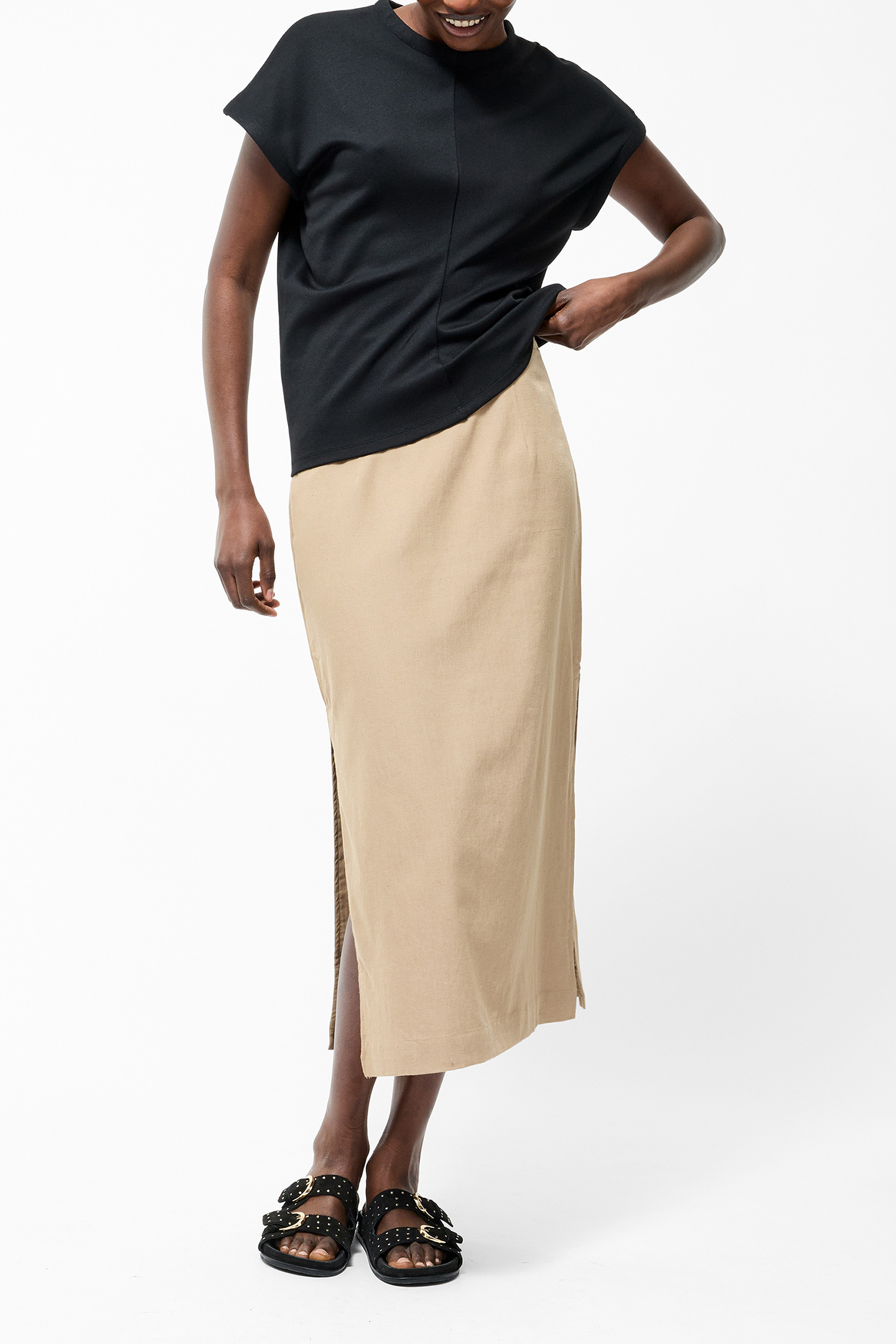 LINEN COLUMN MIDI SKIRT INCENSE 2
