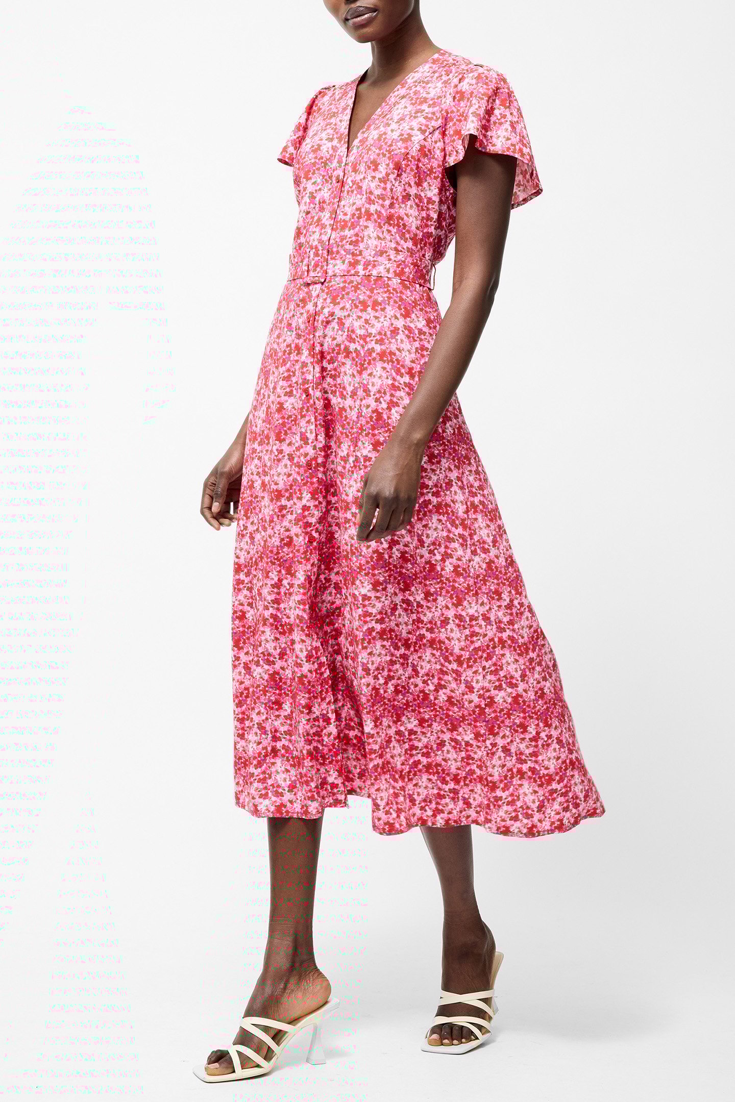 CASS BELTED MIDI DRESS RED MULTI 3