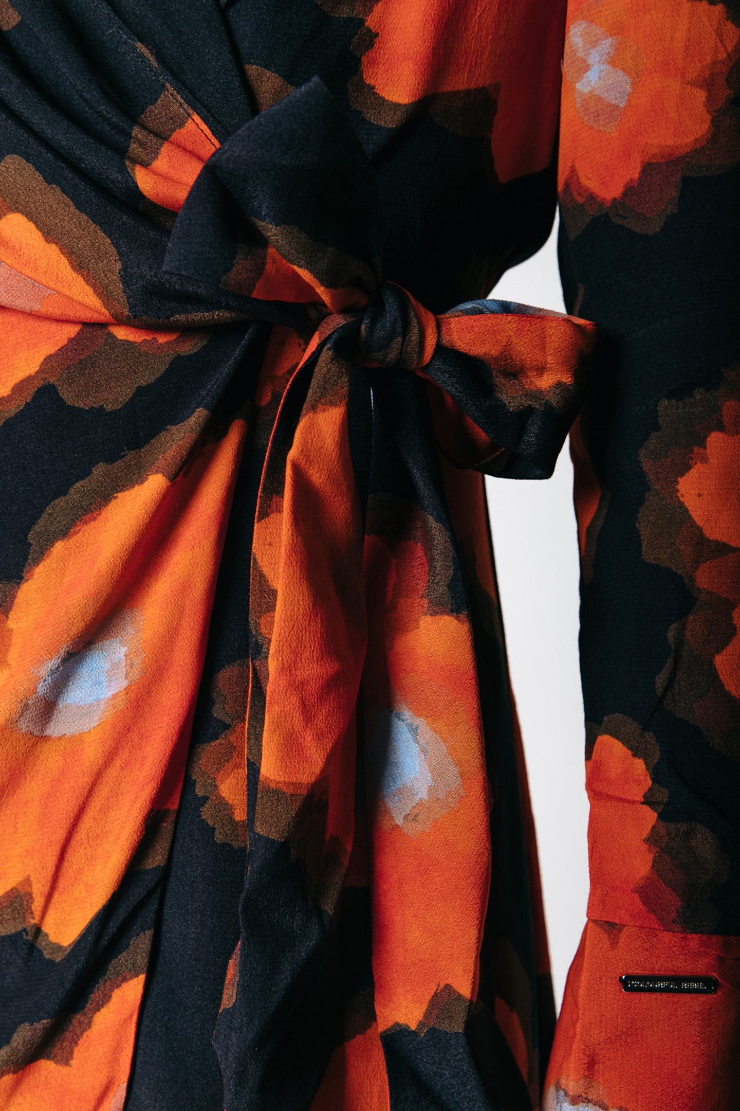 DORIN PAINTED FLOWER MINI WRAP DRESS MANDARIN ORANGE 5