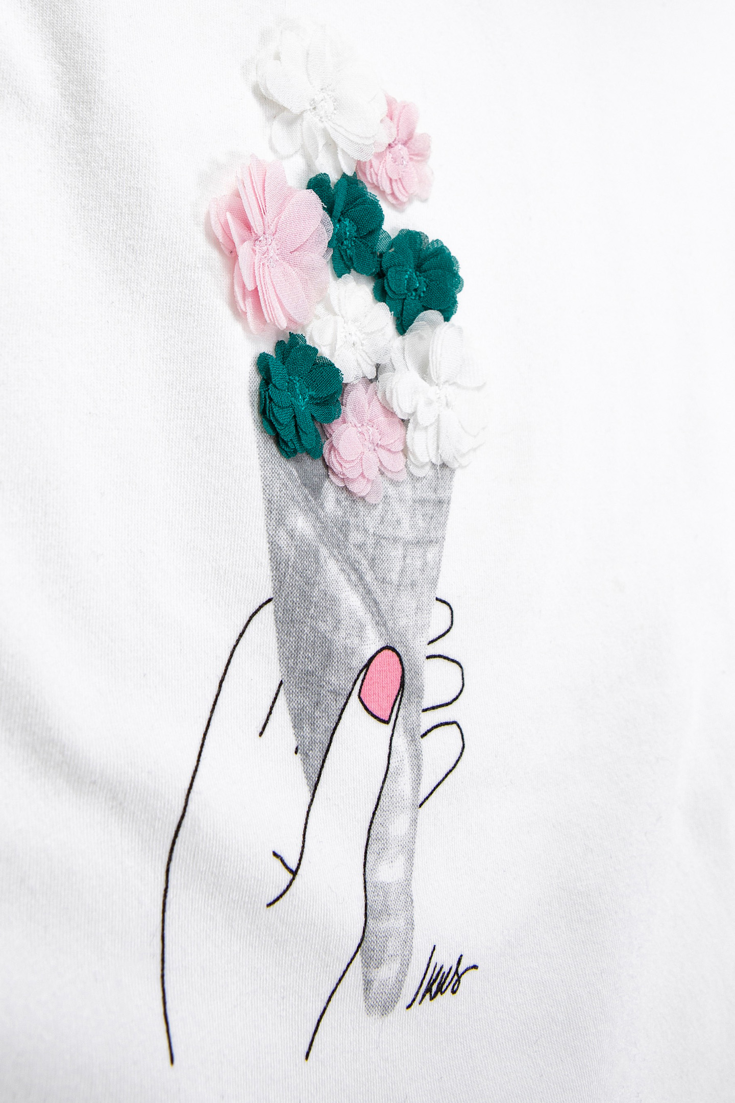 GIRLS' OFF-WHITE T-SHIRT WITH FLOWERS-ICE CREAM CONE 6
