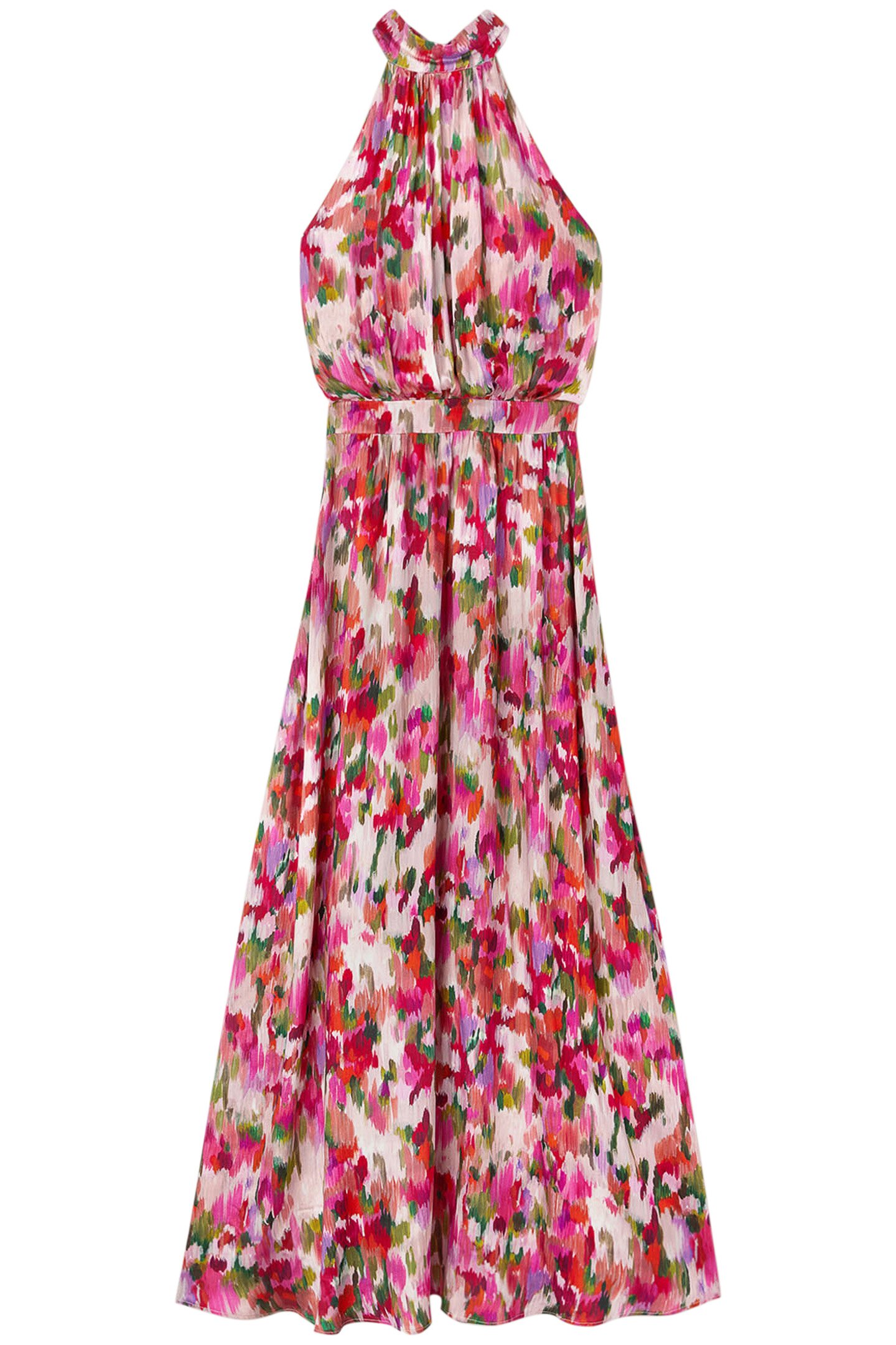 FLORAL INDIAN INK PRINT HALTERNECK DRESS RED 3