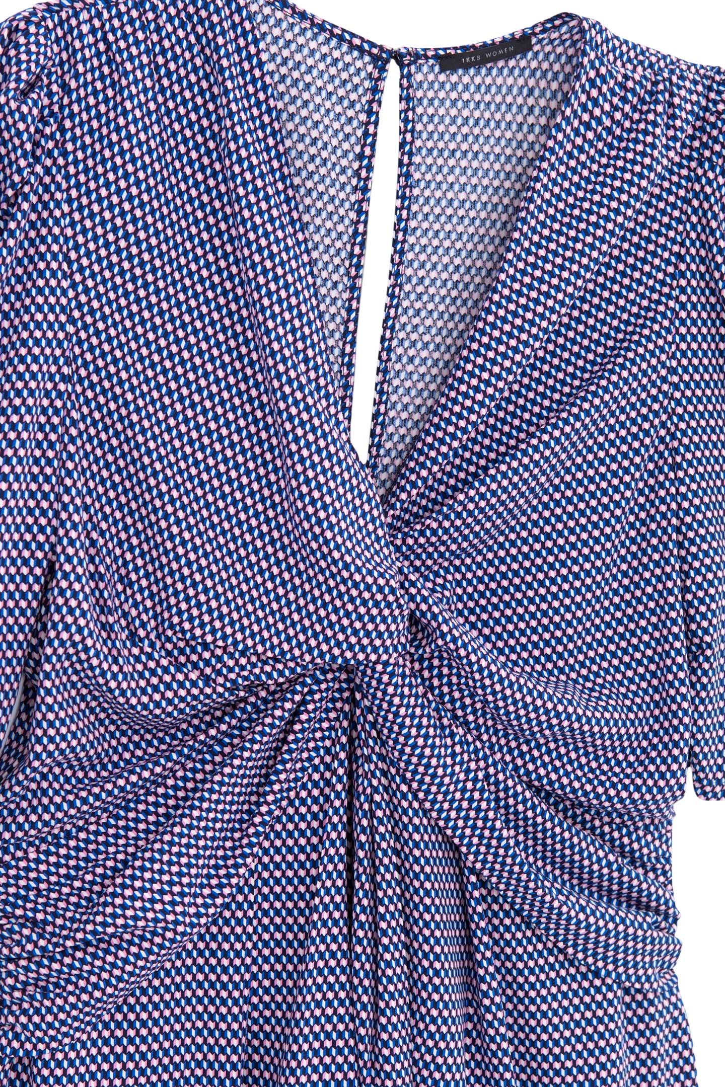 MULTICOLOUR DRESS WITH GEOMETRIC PRINT AND FANCY BOW 2