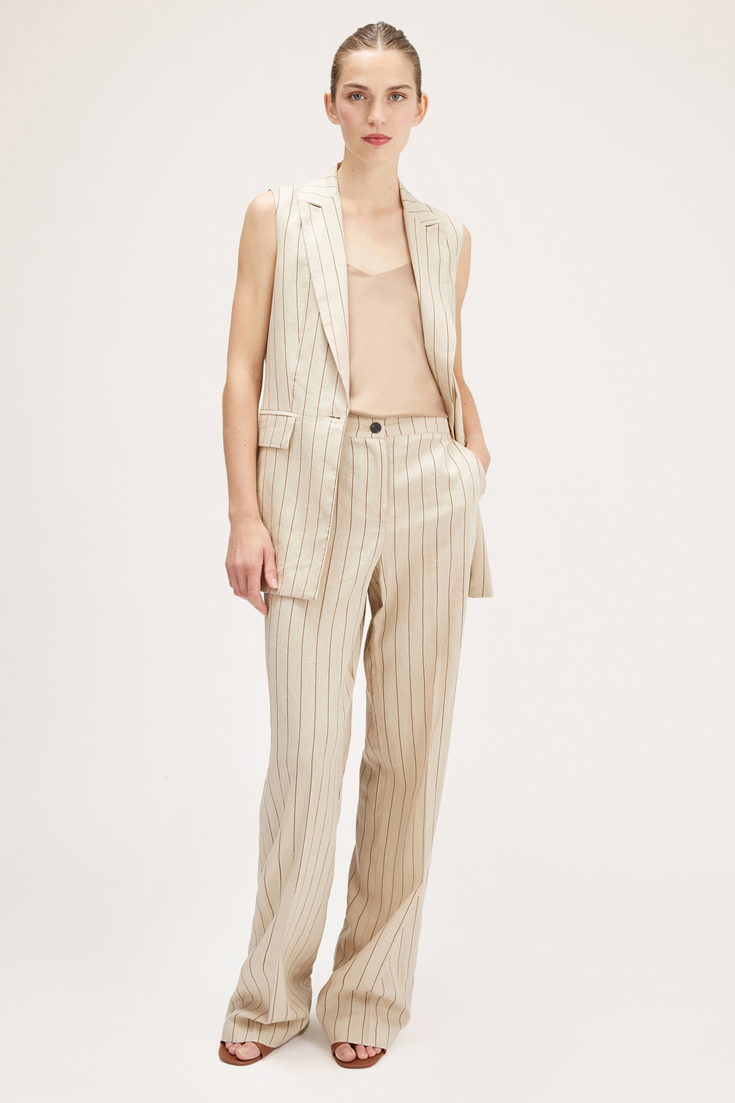LONG PINSTRIPED WAISTCOAT NATURAL 3
