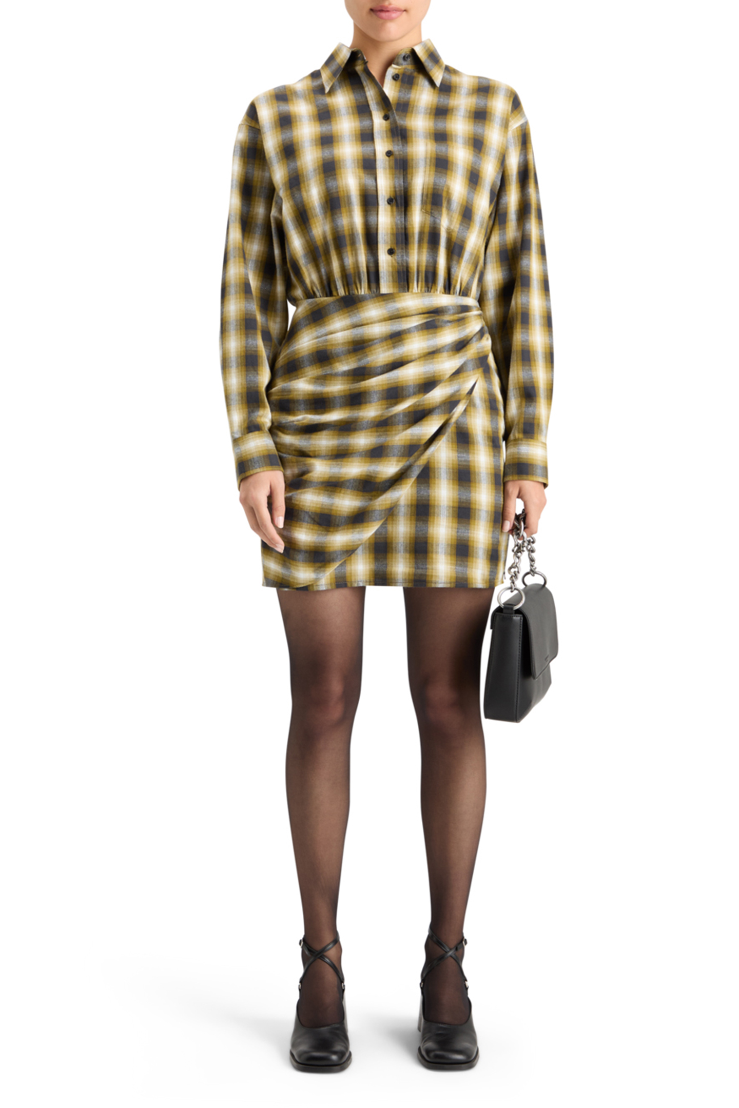 FLANNEL MINI WRAP DRESS OLIVE CHECK 5