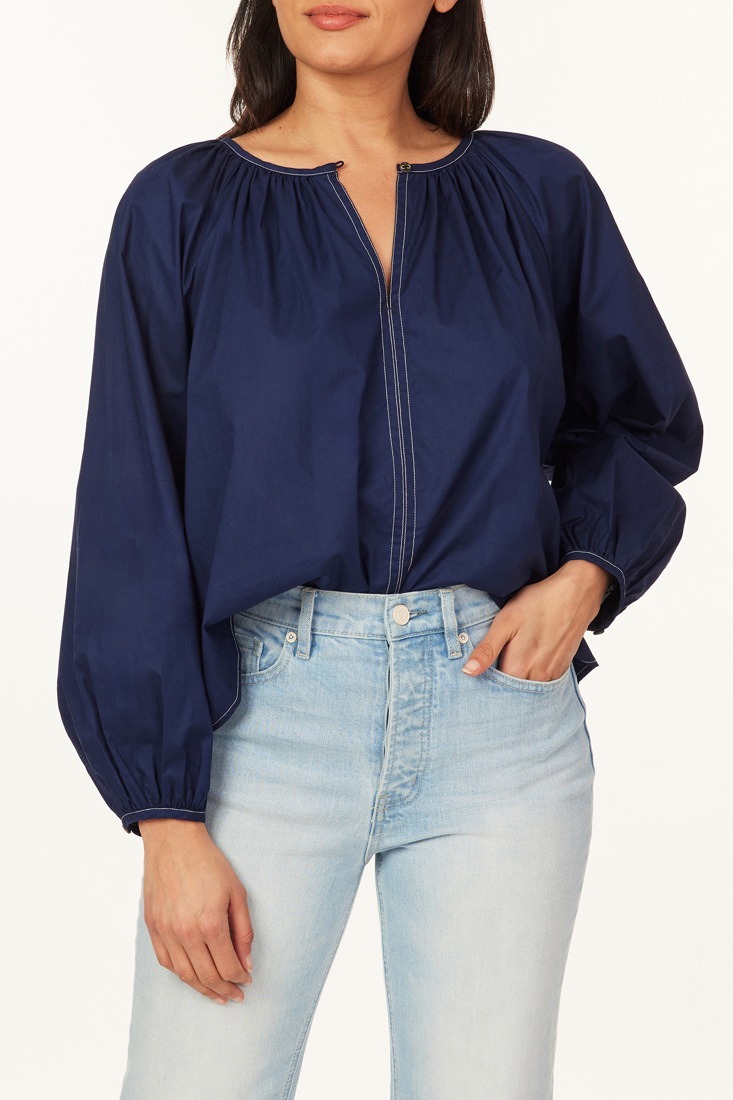 LONG SLEEVE WOVEN TOP MARITIME BLUE 3
