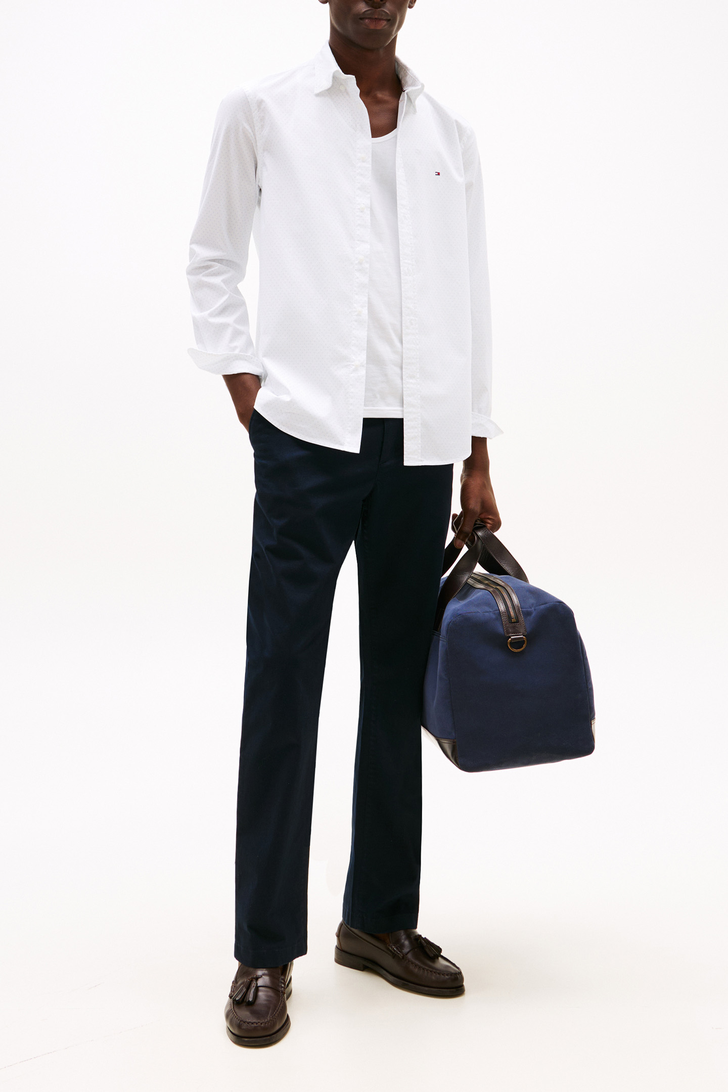 FLEX POPLIN SLIM FIT LS SHIRT WHITE/BREEZY BLUE 2