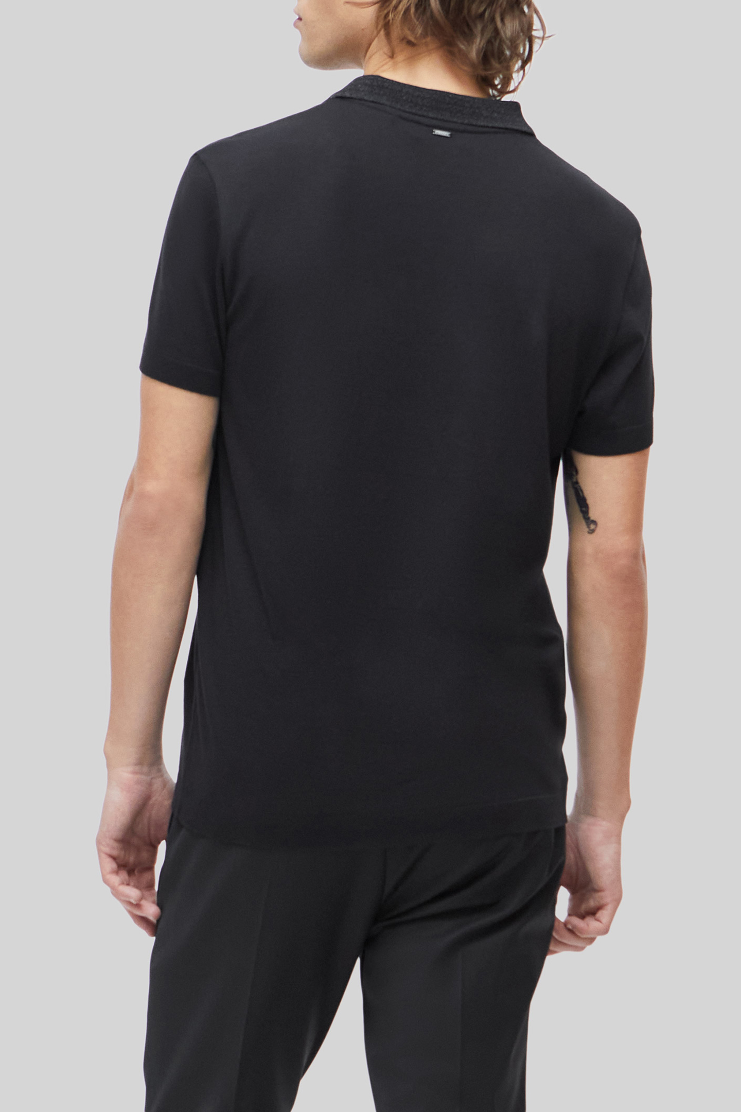 PURE EDITION–BLACK MODAL POLO SHIRT, STRIPED COLLAR 2